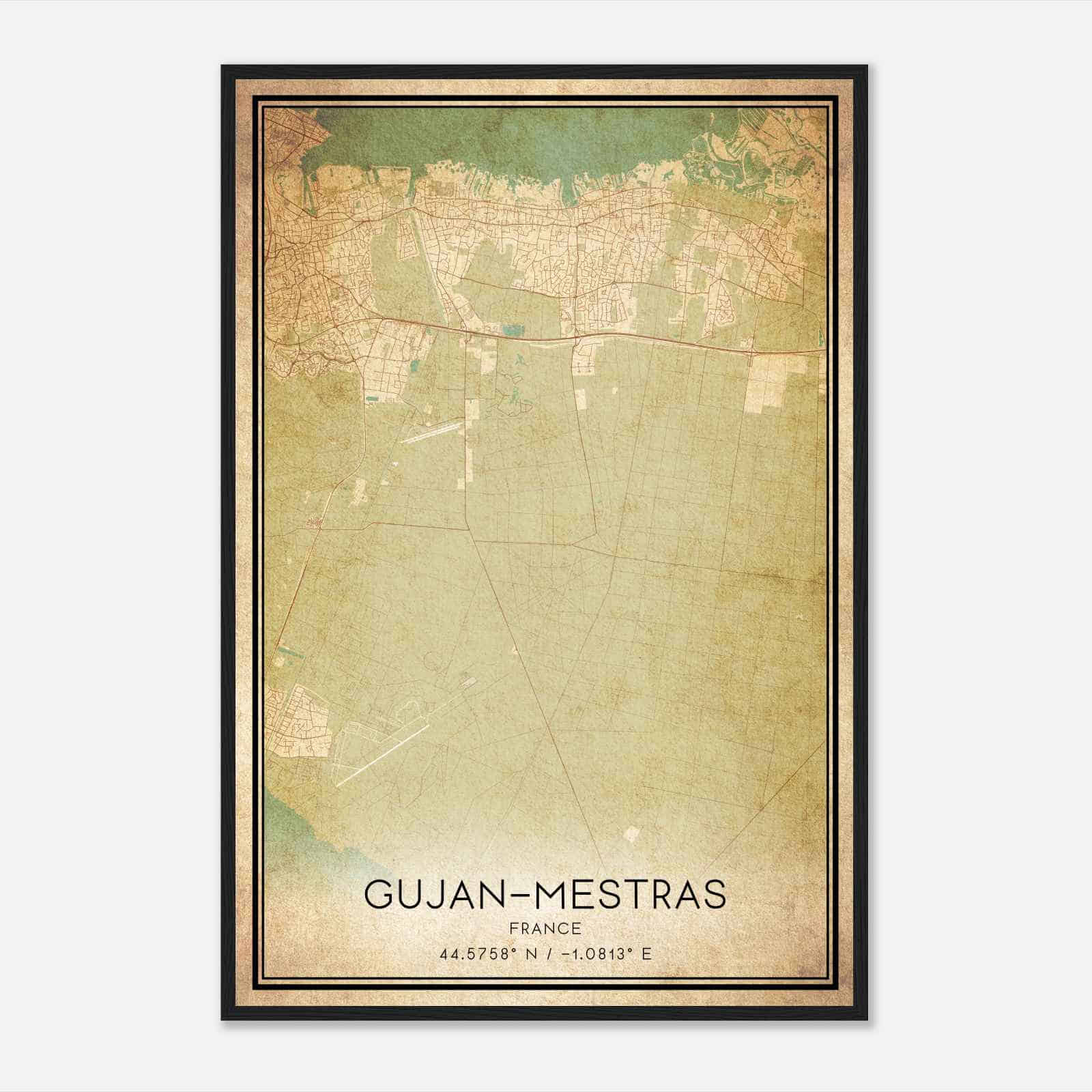 Vintage Gujan-Mestras France Map Poster, Gujan-Mestras City Road Wall Art Print