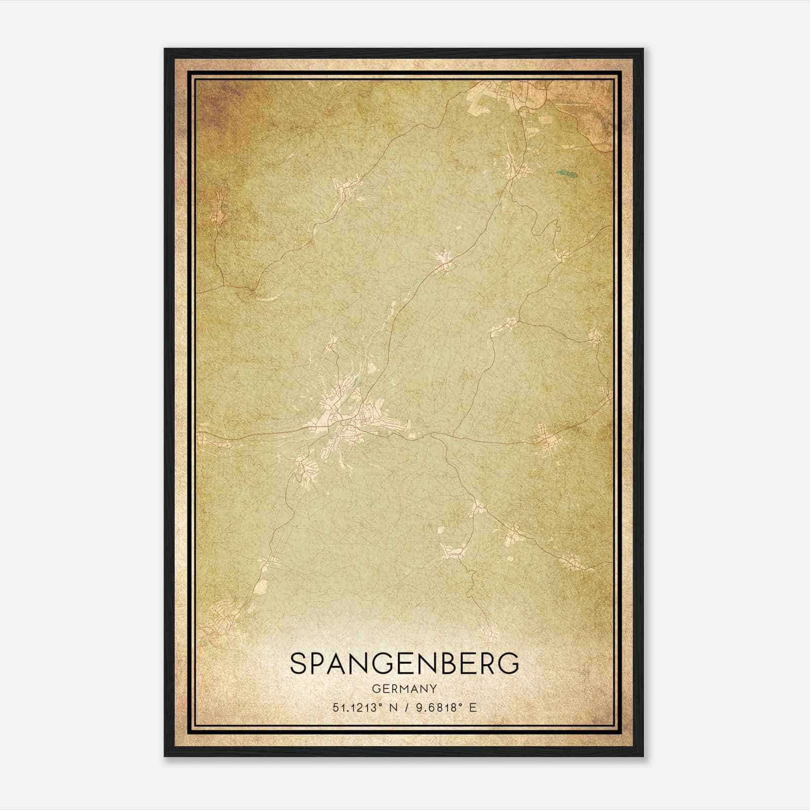 Vintage Spangenberg Germany Map Poster, Spangenberg City Road Wall Art Print