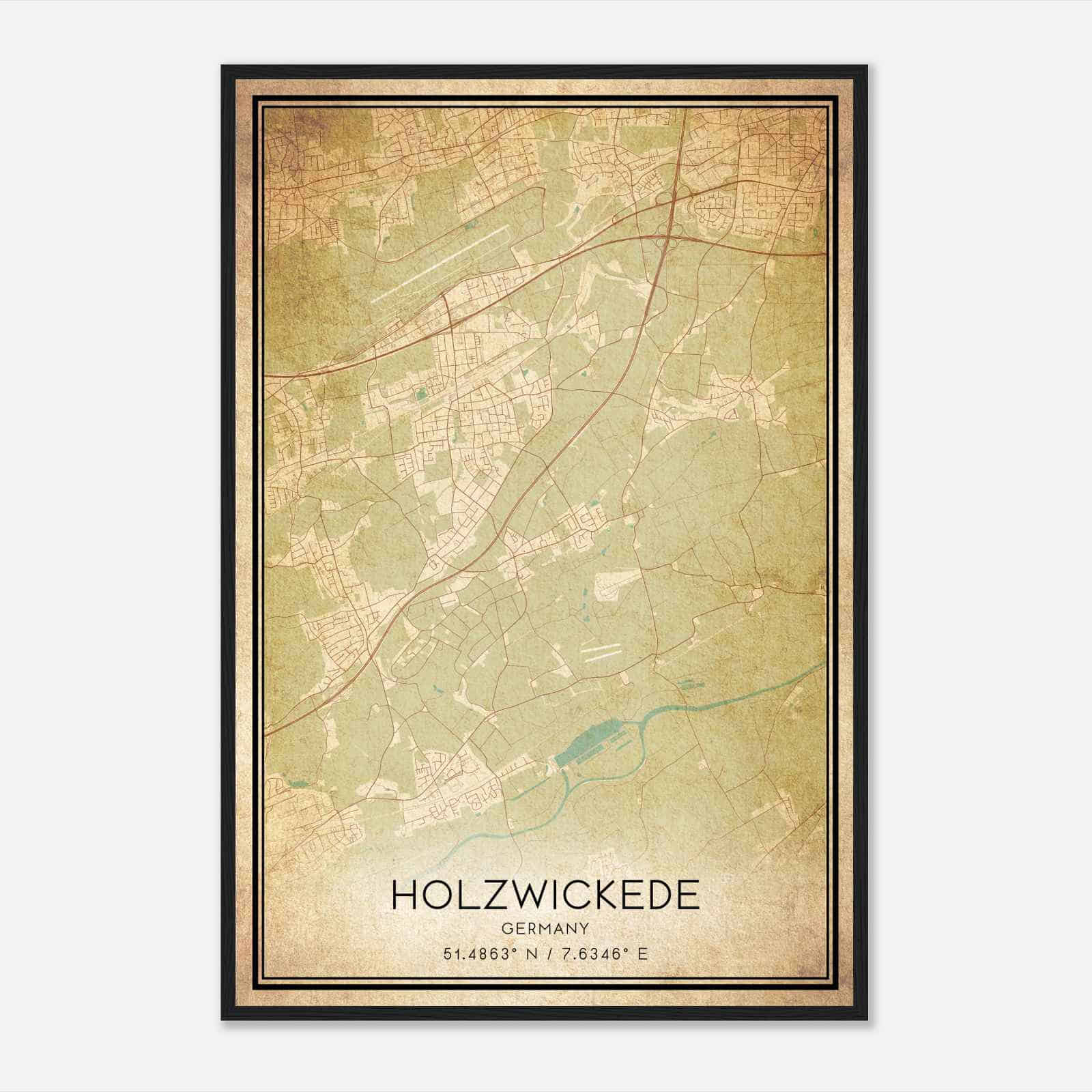 Vintage Holzwickede Germany Map Poster, Holzwickede City Road Wall Art Print
