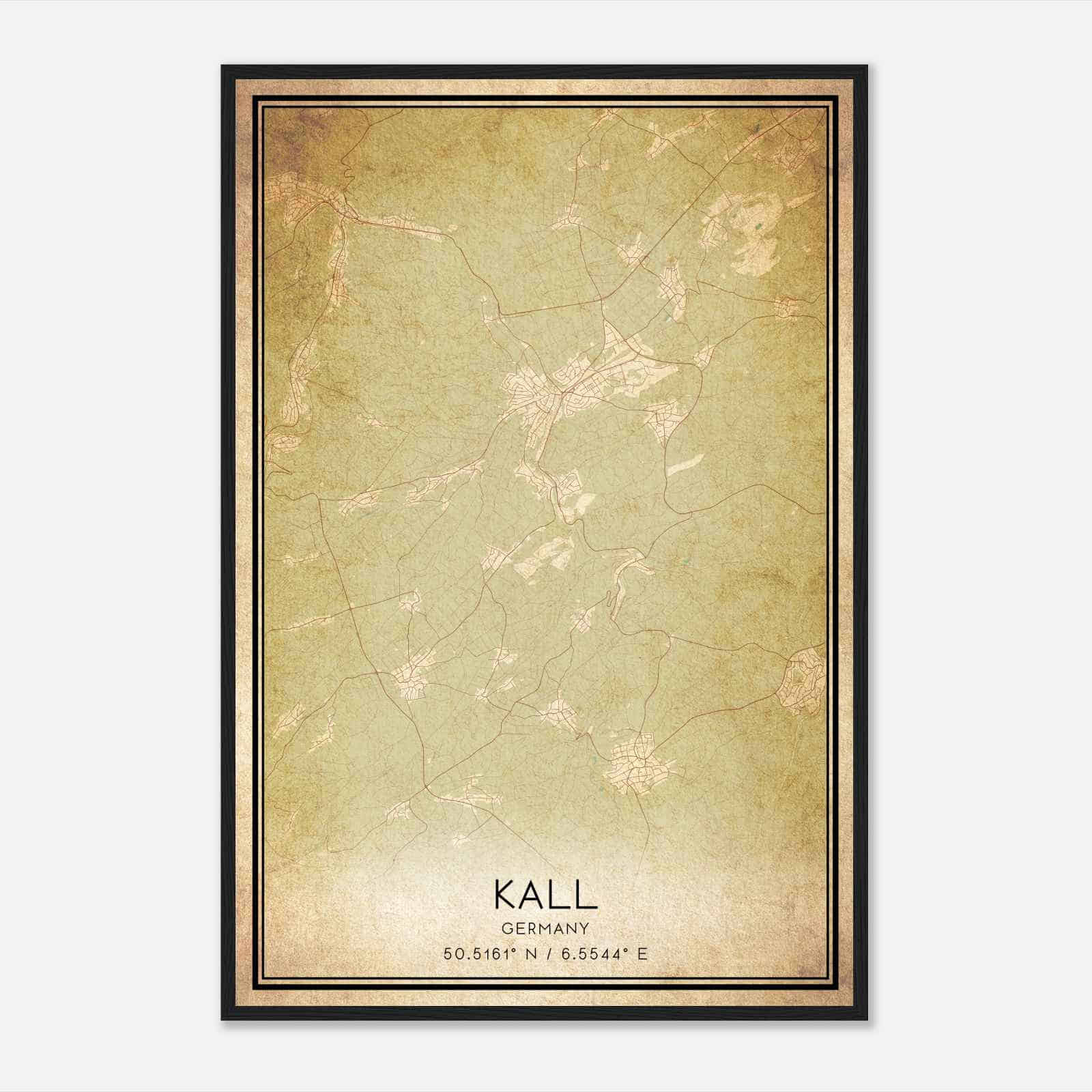 Vintage Kall Germany Map Poster, Kall City Road Wall Art Print