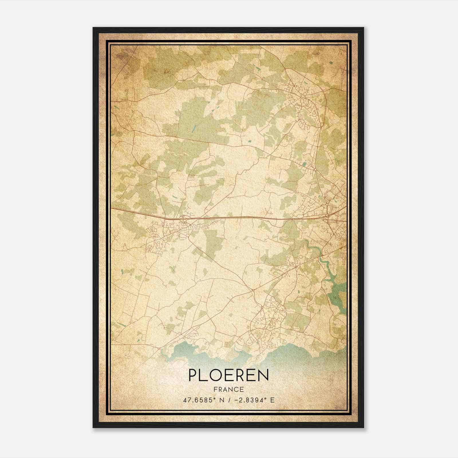 Vintage Ploeren France Map Poster, Ploeren City Road Wall Art Print