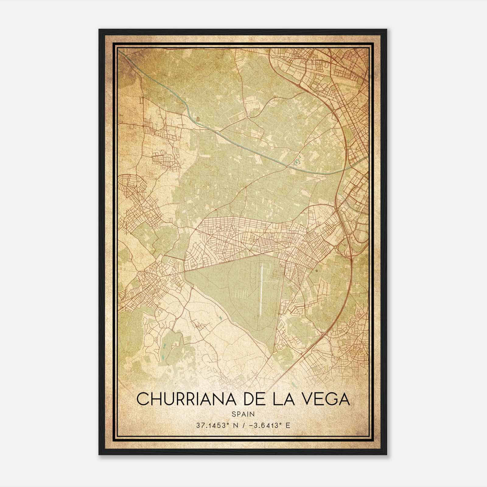 Vintage Churriana de la Vega Spain Map Poster, Churriana de la Vega City Road Wall Art Print