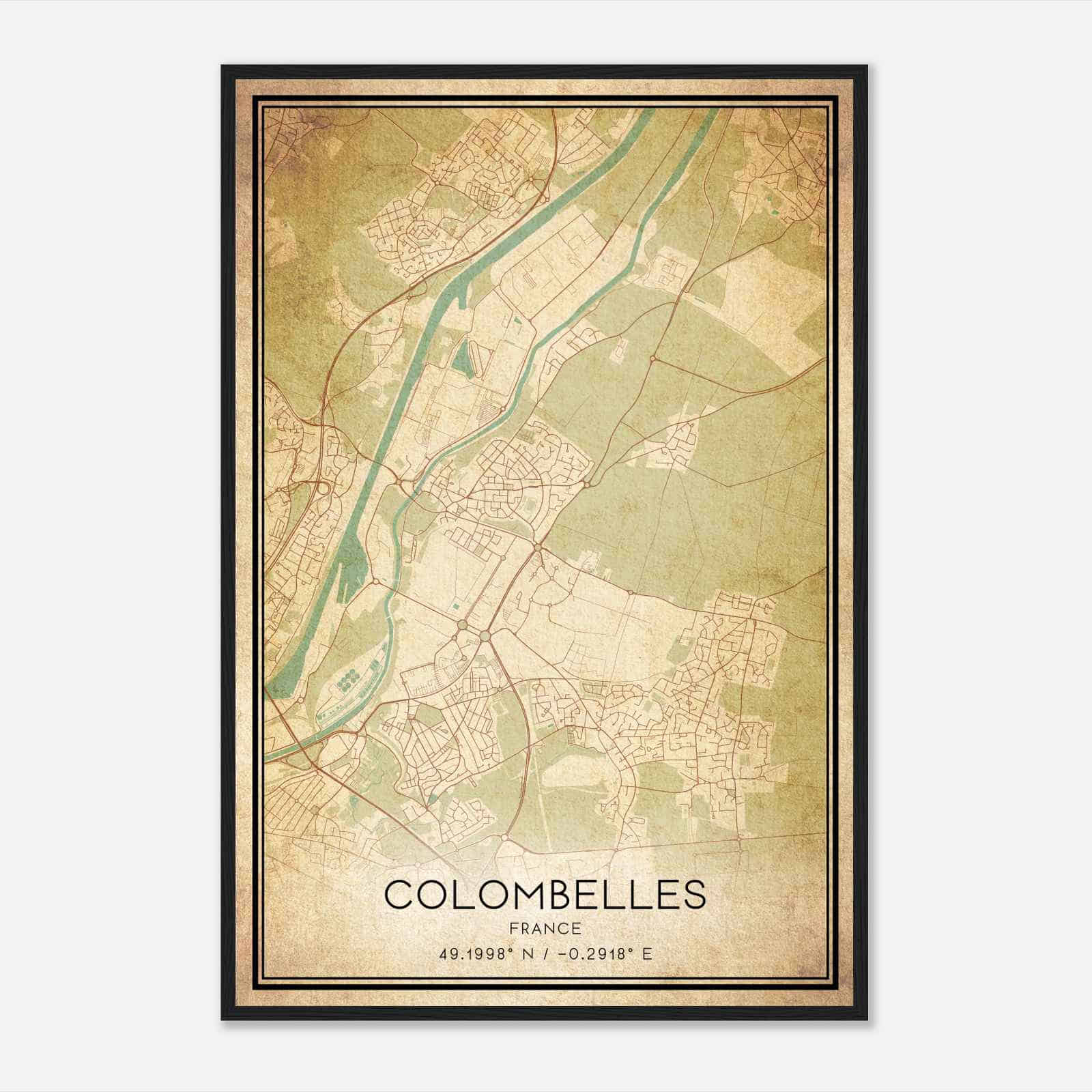Vintage Colombelles France Map Poster, Colombelles City Road Wall Art Print