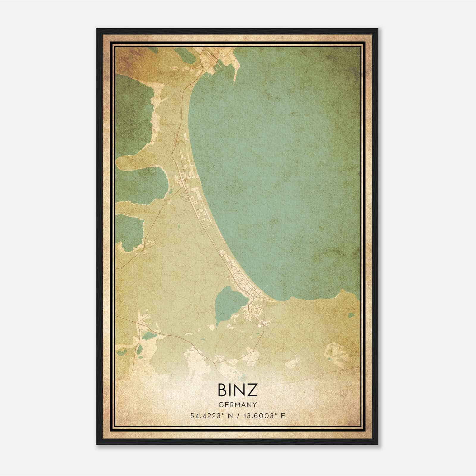 Vintage Ostseebad Binz Germany Map Poster, Ostseebad Binz City Road Wall Art Print