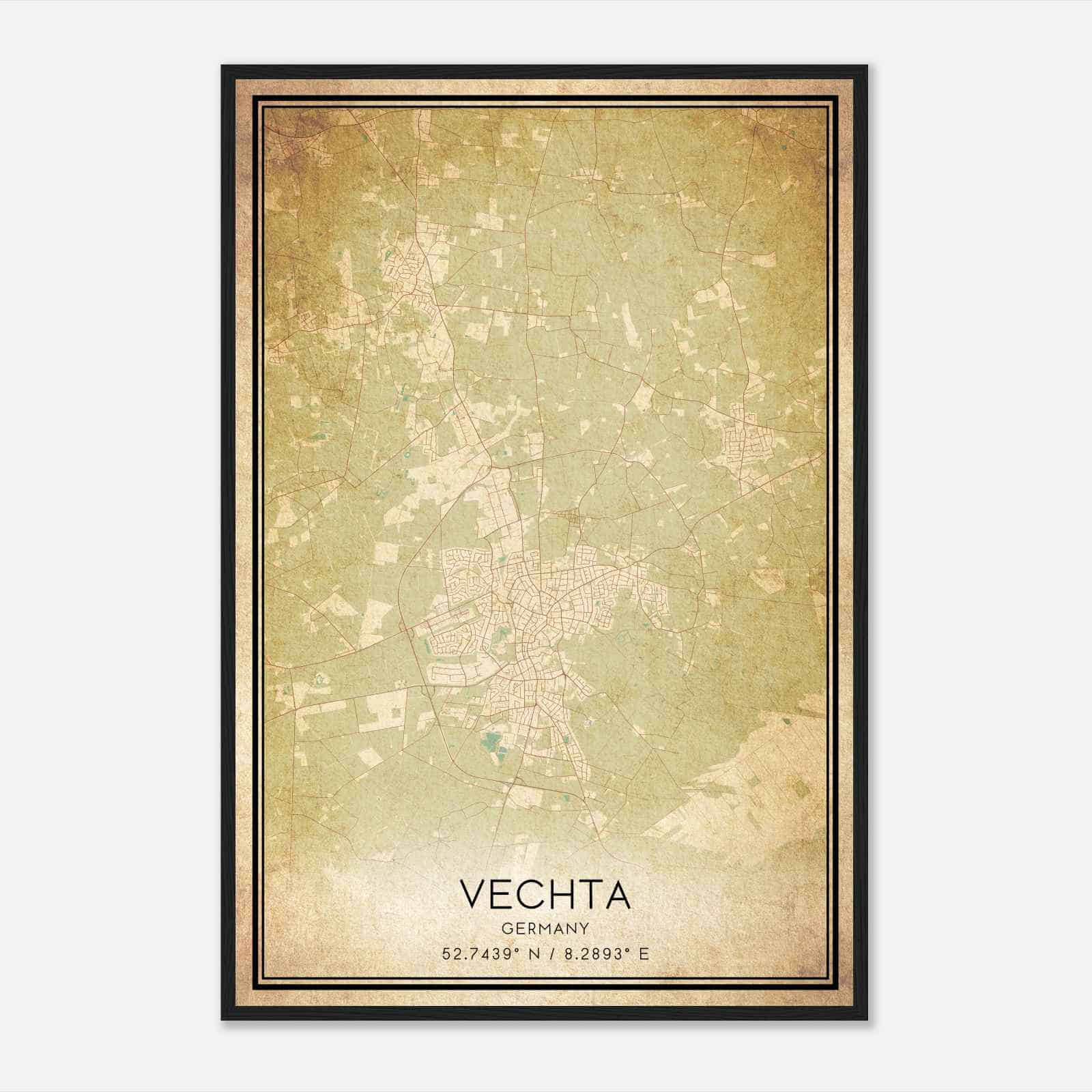 Vintage Vechta Germany Map Poster, Vechta City Road Wall Art Print