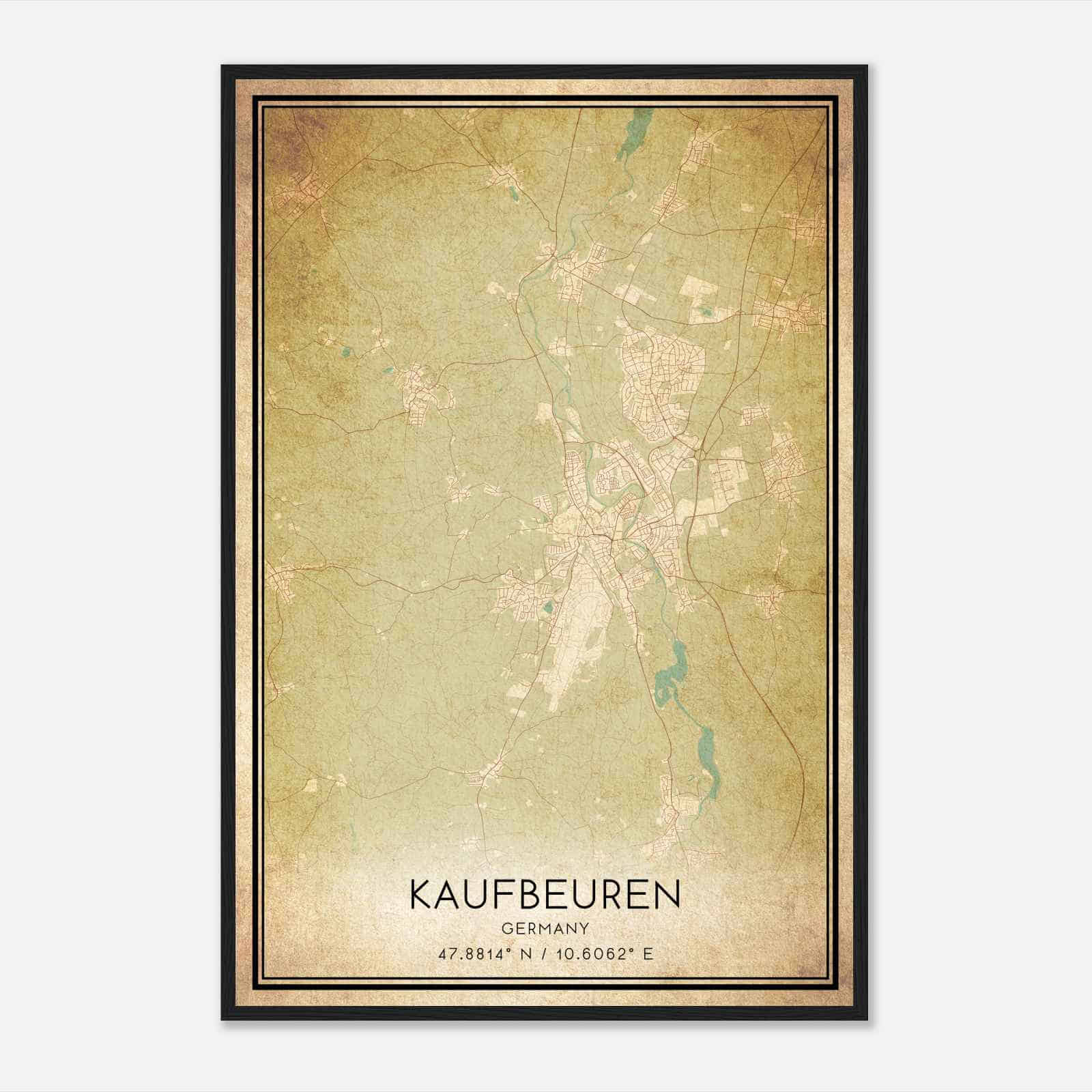 Vintage Kaufbeuren Germany Map Poster, Kaufbeuren City Road Wall Art Print