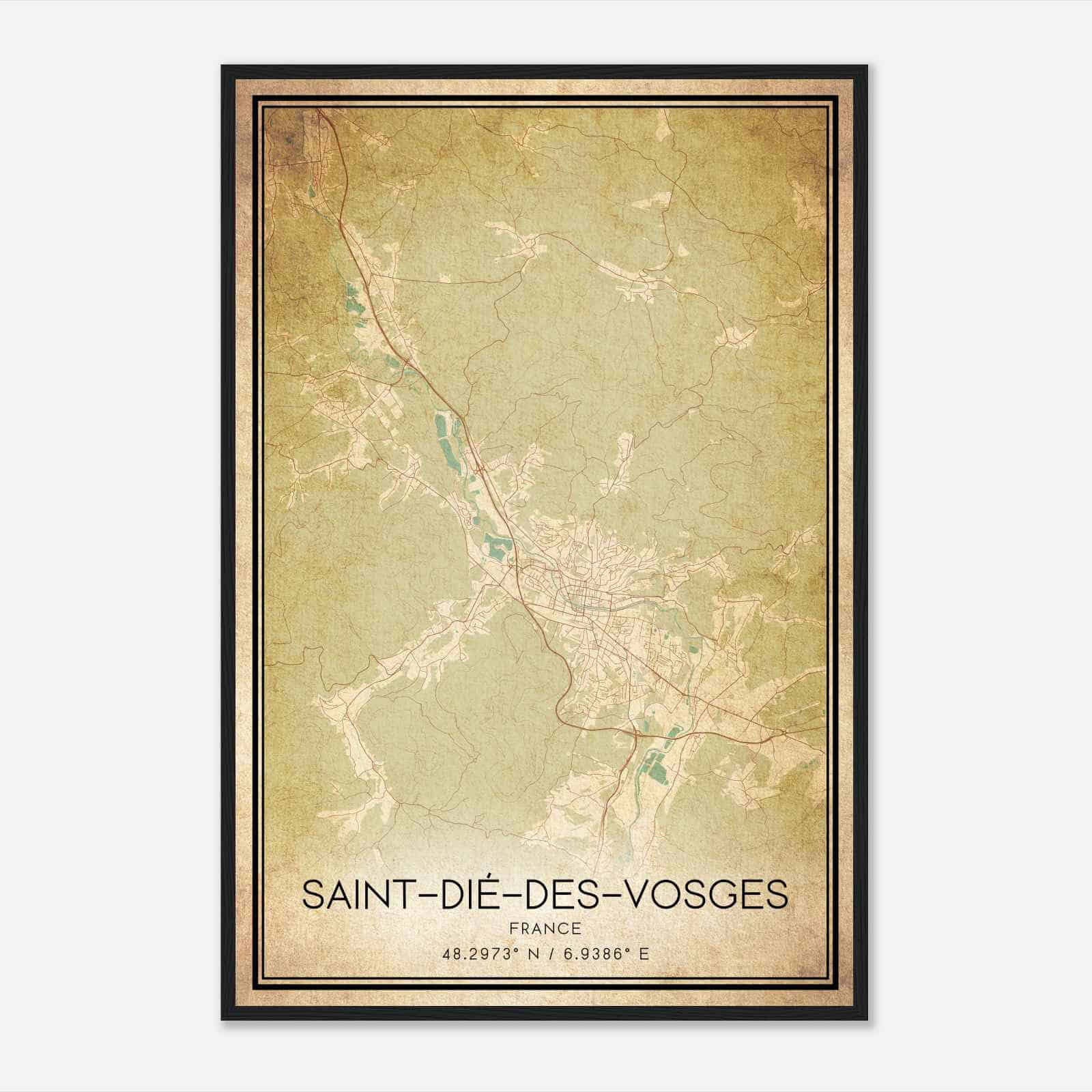 Vintage Saint-Die-des-Vosges France Map Poster, Saint-Die-des-Vosges City Road Wall Art Print