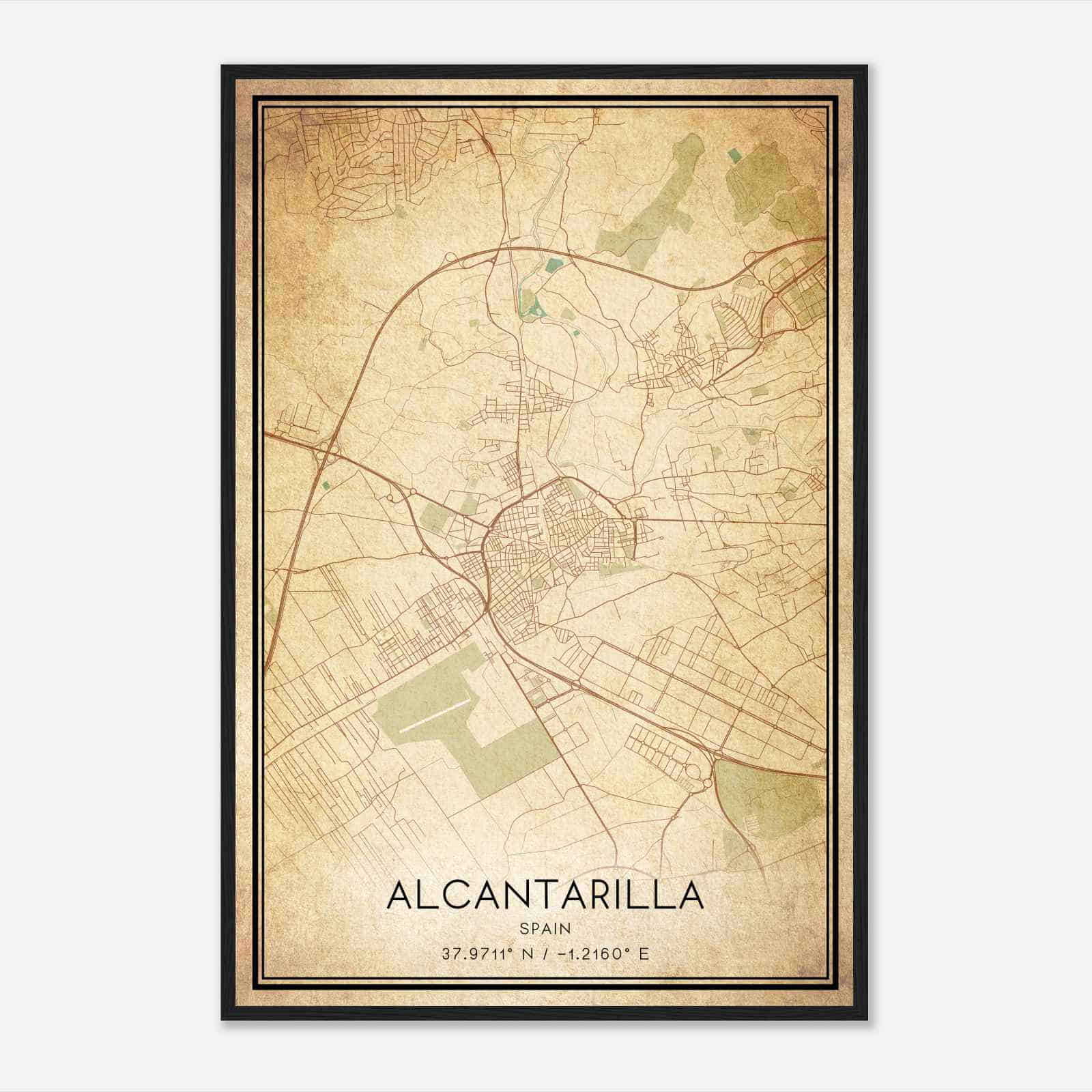 Vintage Alcantarilla Spain Map Poster, Alcantarilla City Road Wall Art Print