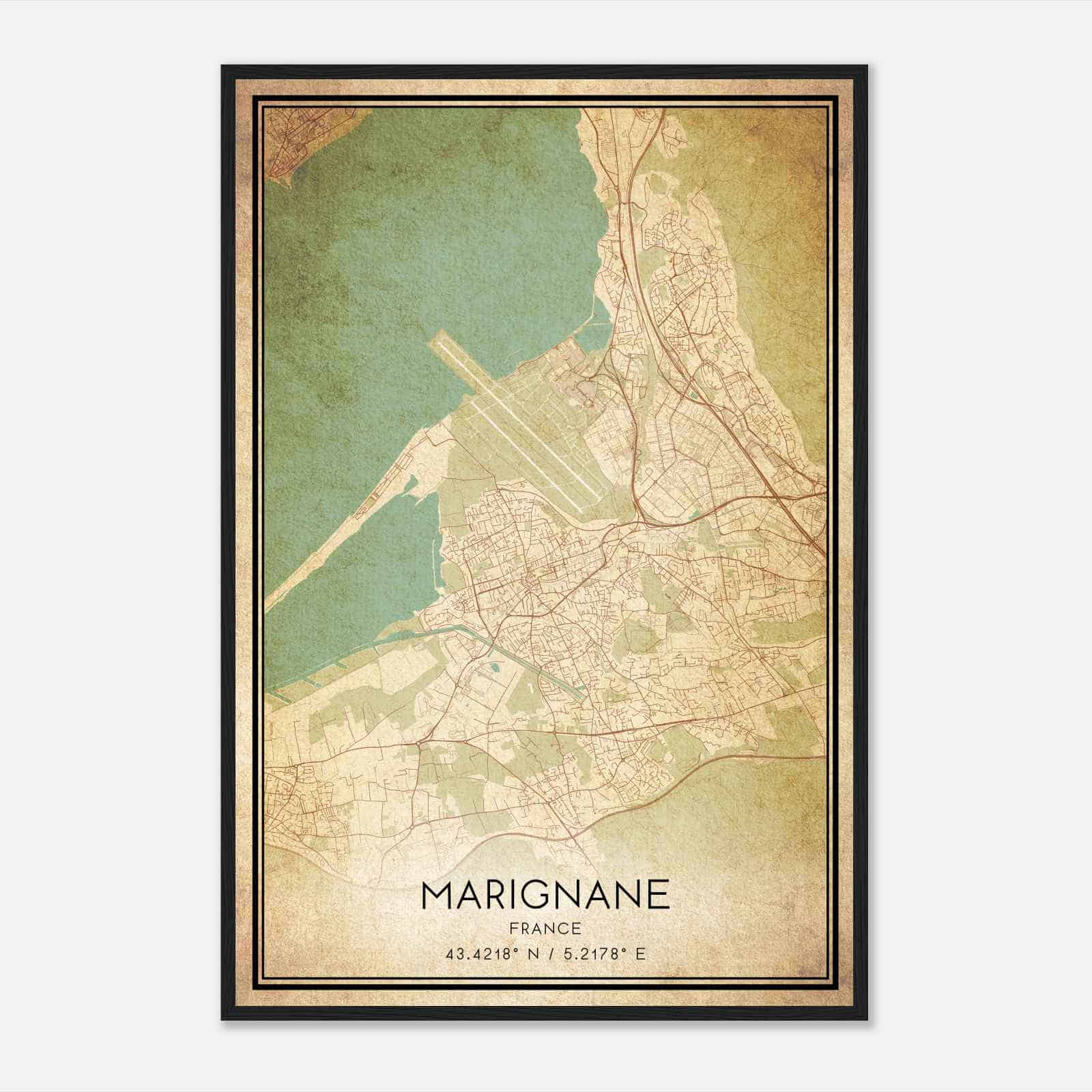 Vintage Marignane France Map Poster, Marignane City Road Wall Art Print
