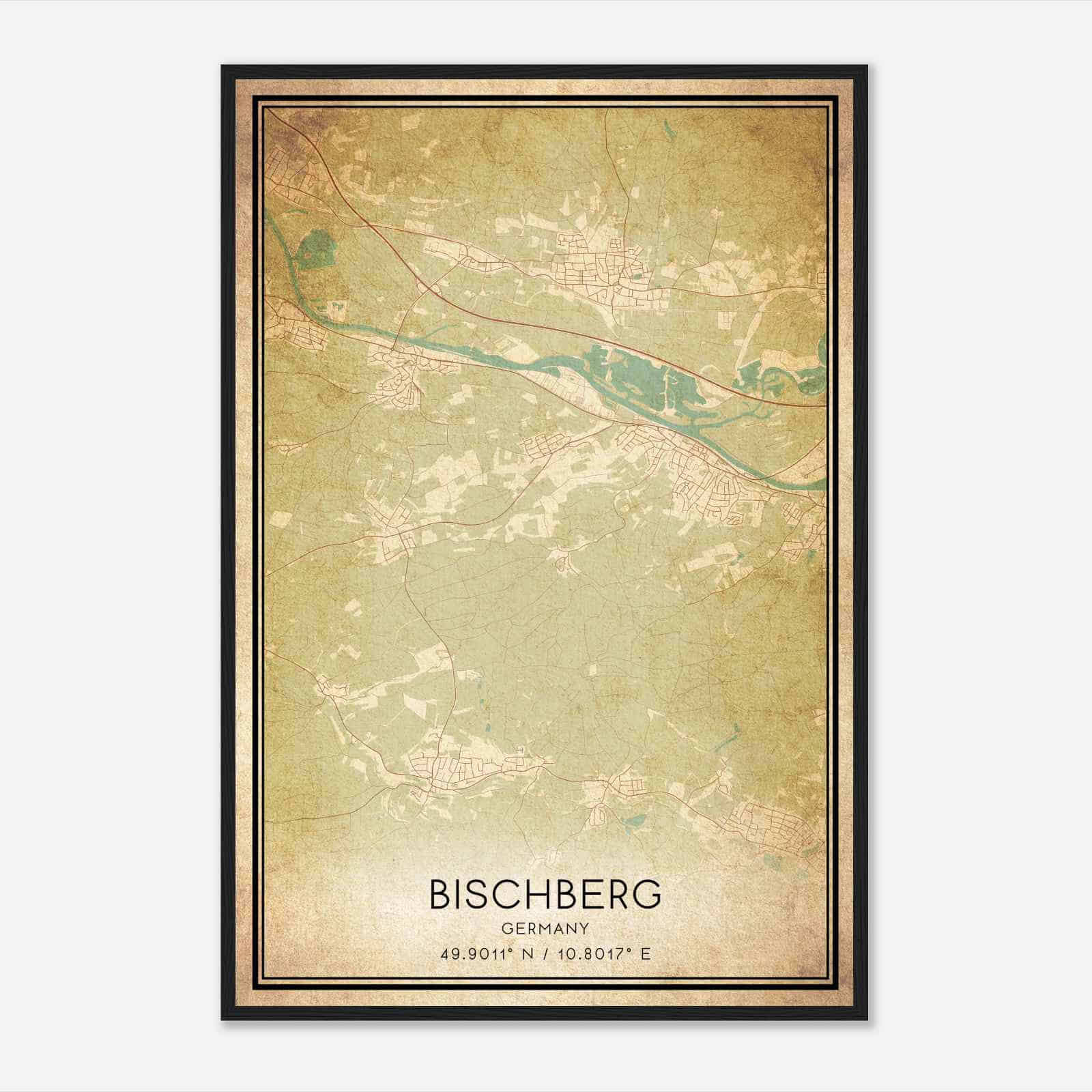 Vintage Bischberg Germany Map Poster, Bischberg City Road Wall Art Print
