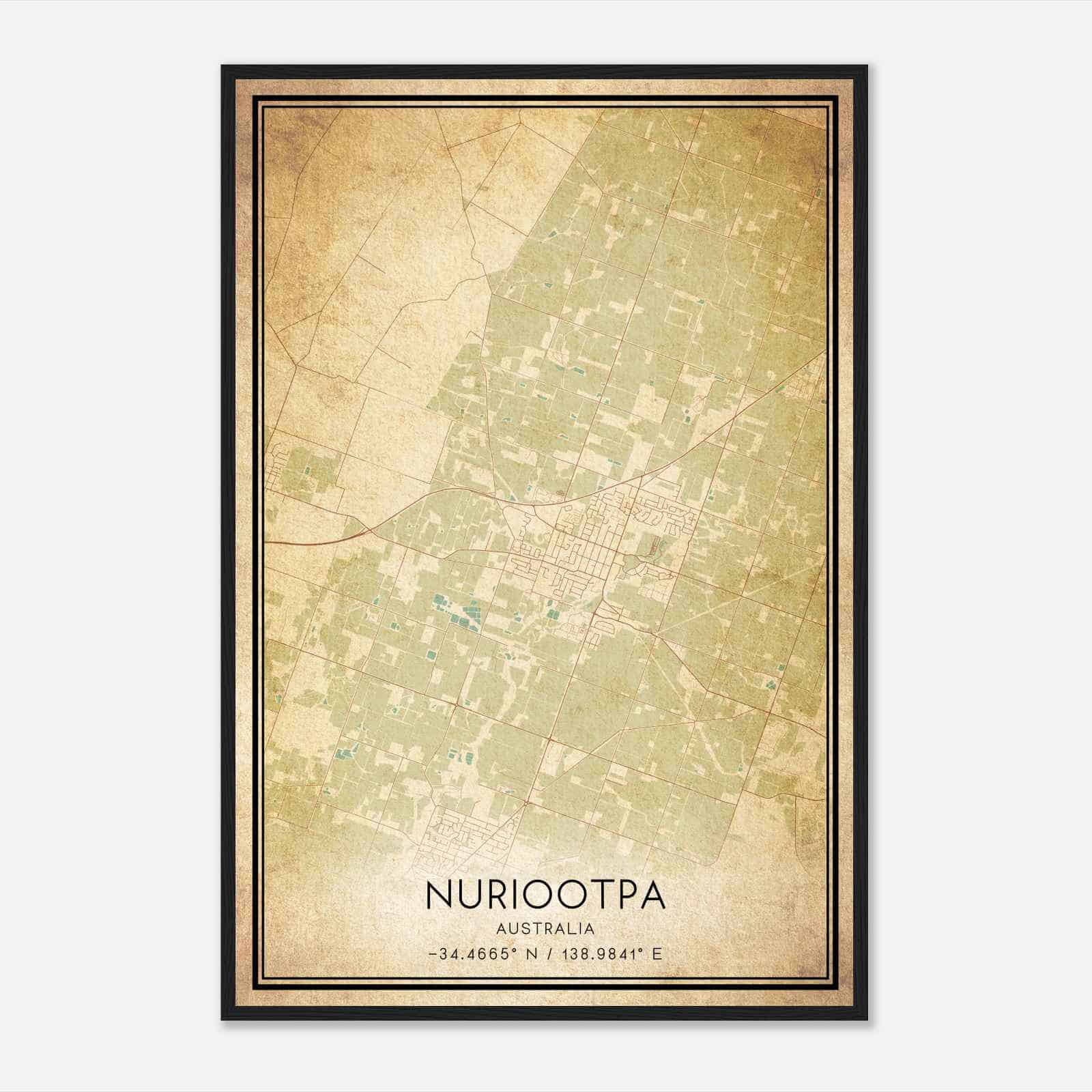 Vintage Nuriootpa Australia Map Poster, Nuriootpa City Road Wall Art Print
