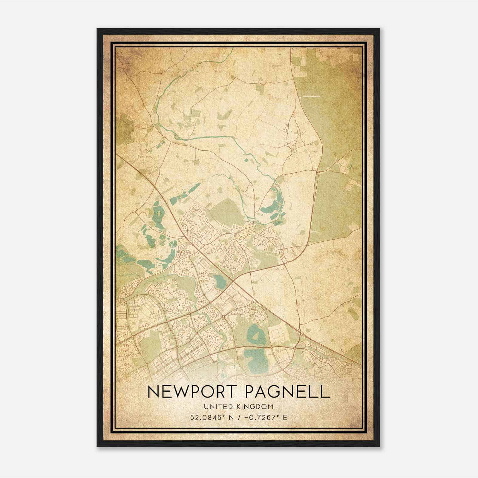 Vintage Newport Pagnell United Kingdom Map Poster, Newport Pagnell City Road Wall Art Print