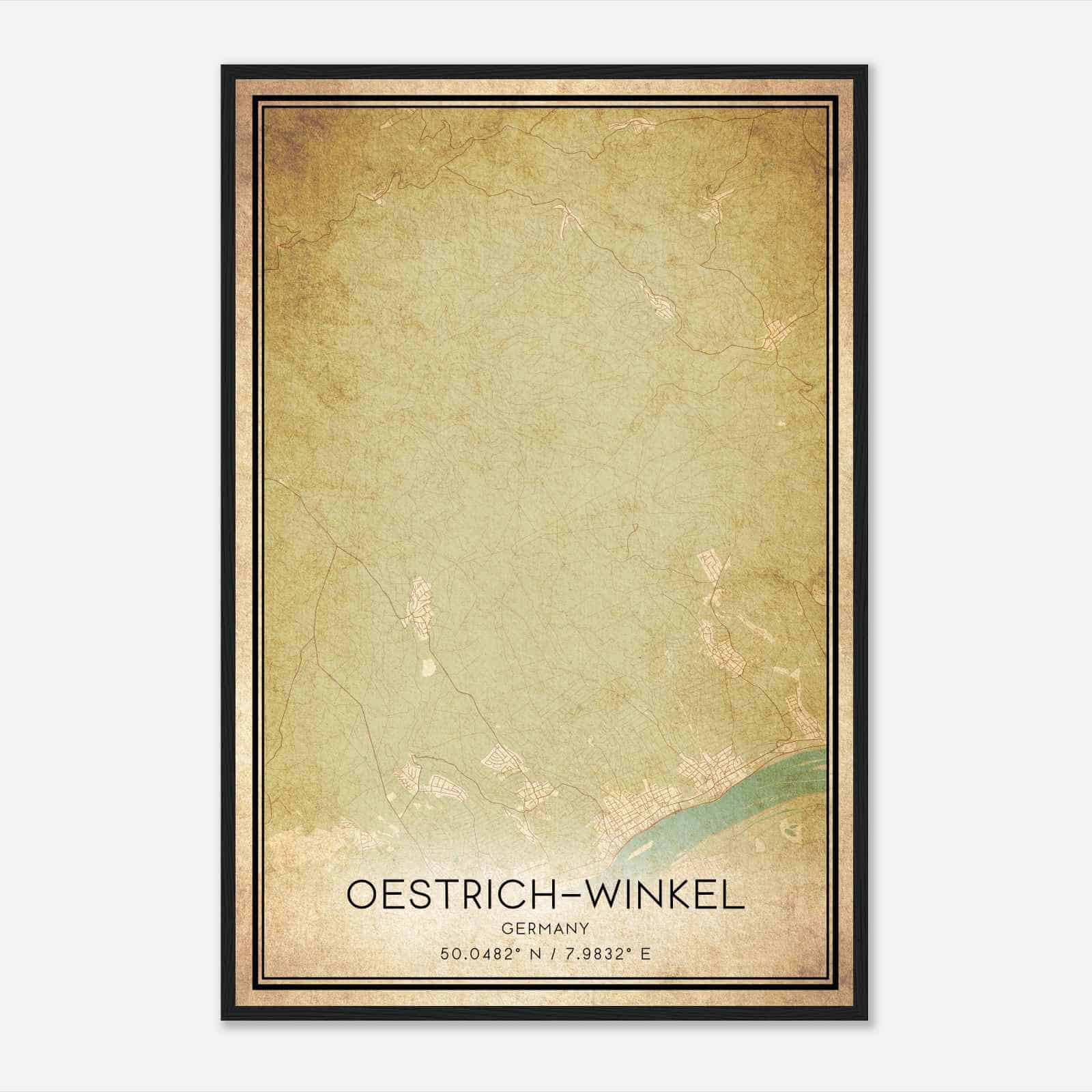 Vintage Oestrich-Winkel Germany Map Poster, Oestrich-Winkel City Road Wall Art Print