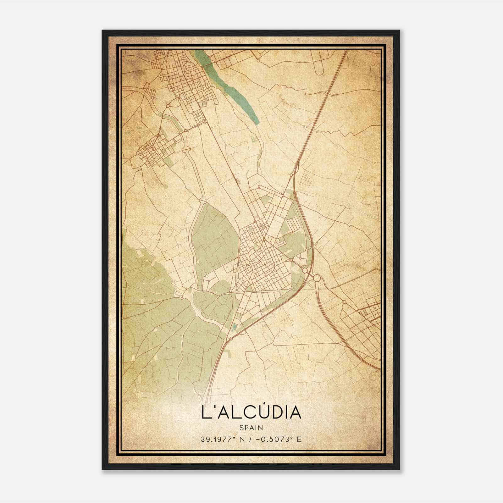 Vintage Alcudia de Carlet Spain Map Poster, Alcudia de Carlet City Road Wall Art Print