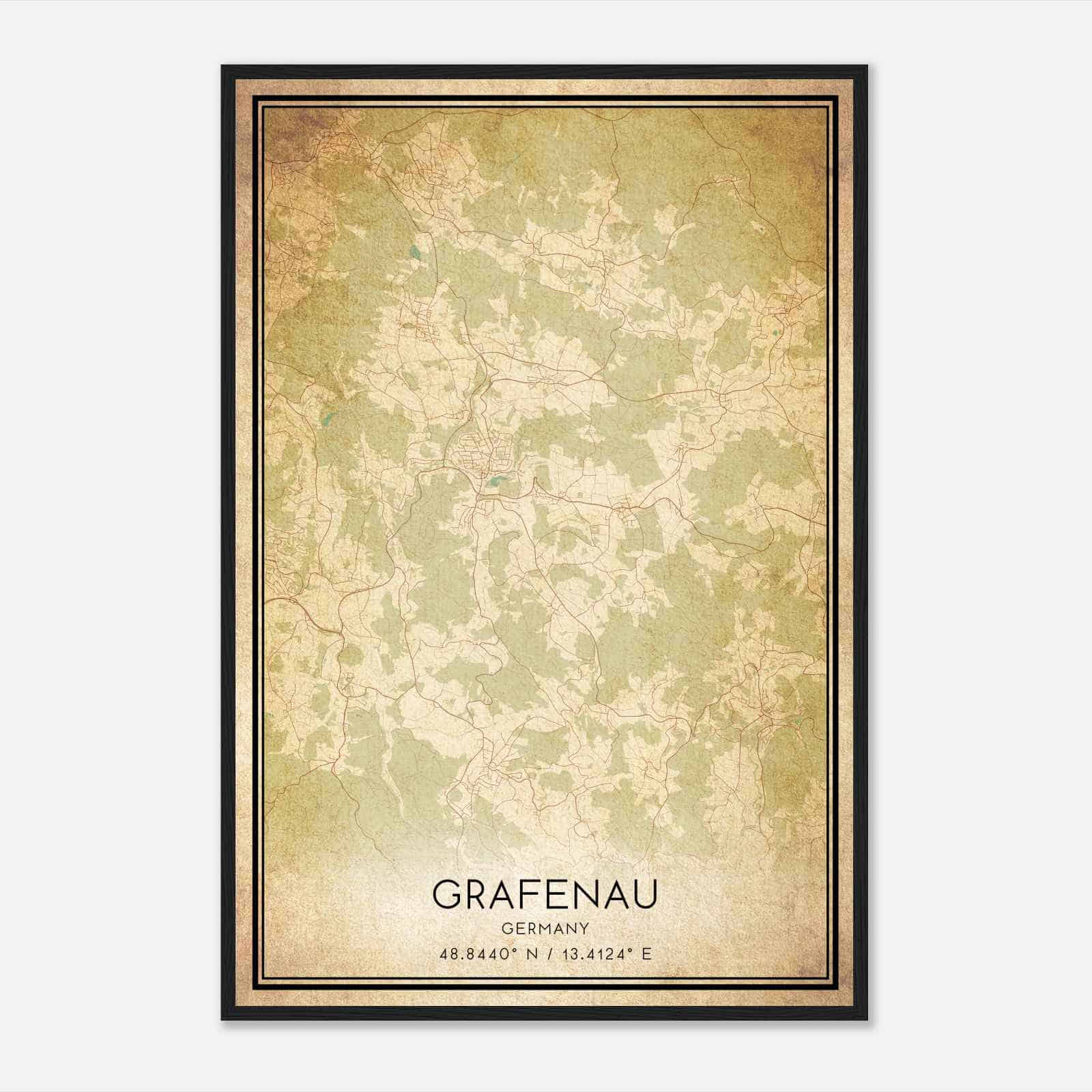 Vintage Grafenau Germany Map Poster, Grafenau City Road Wall Art Print