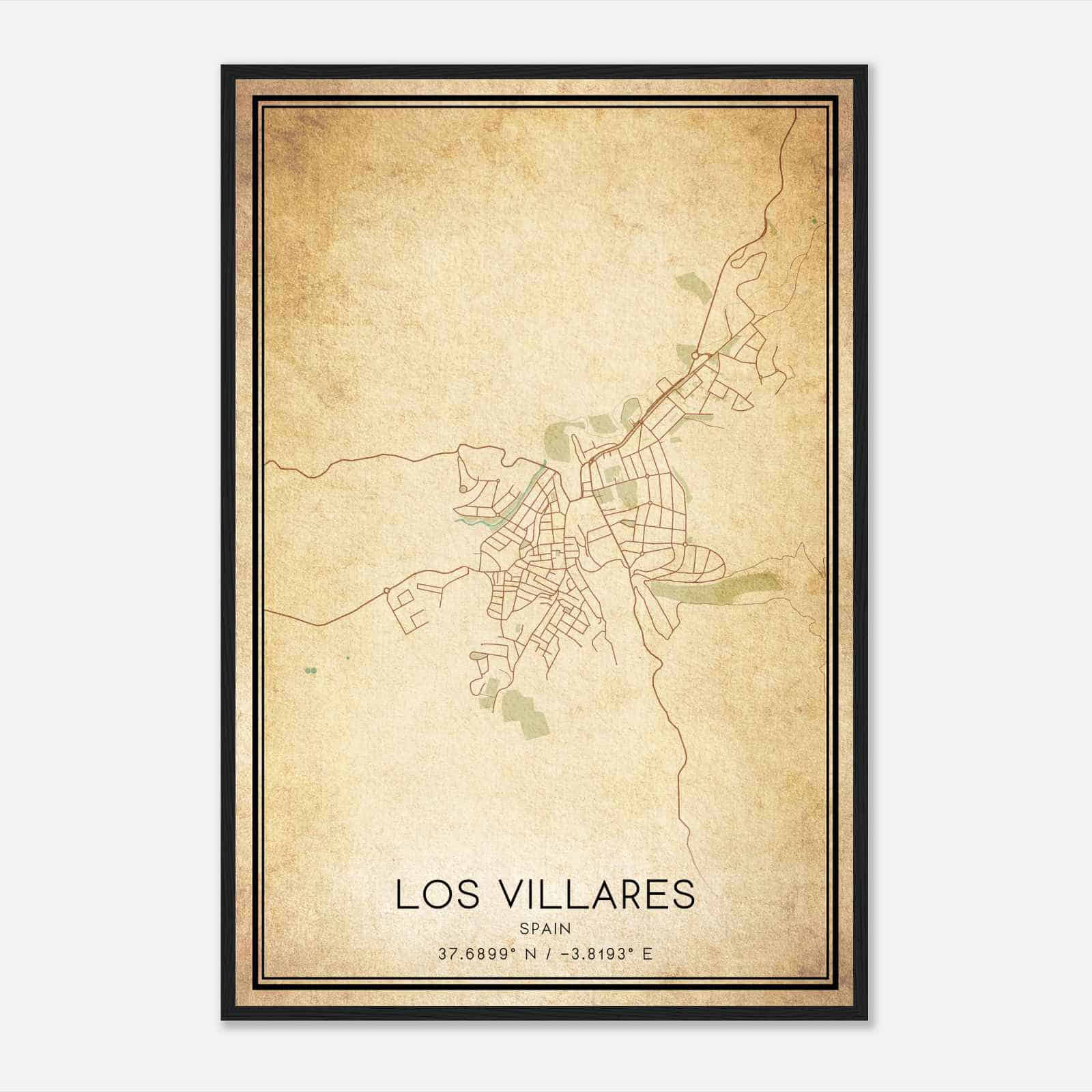 Vintage Los Villares Spain Map Poster, Los Villares City Road Wall Art Print