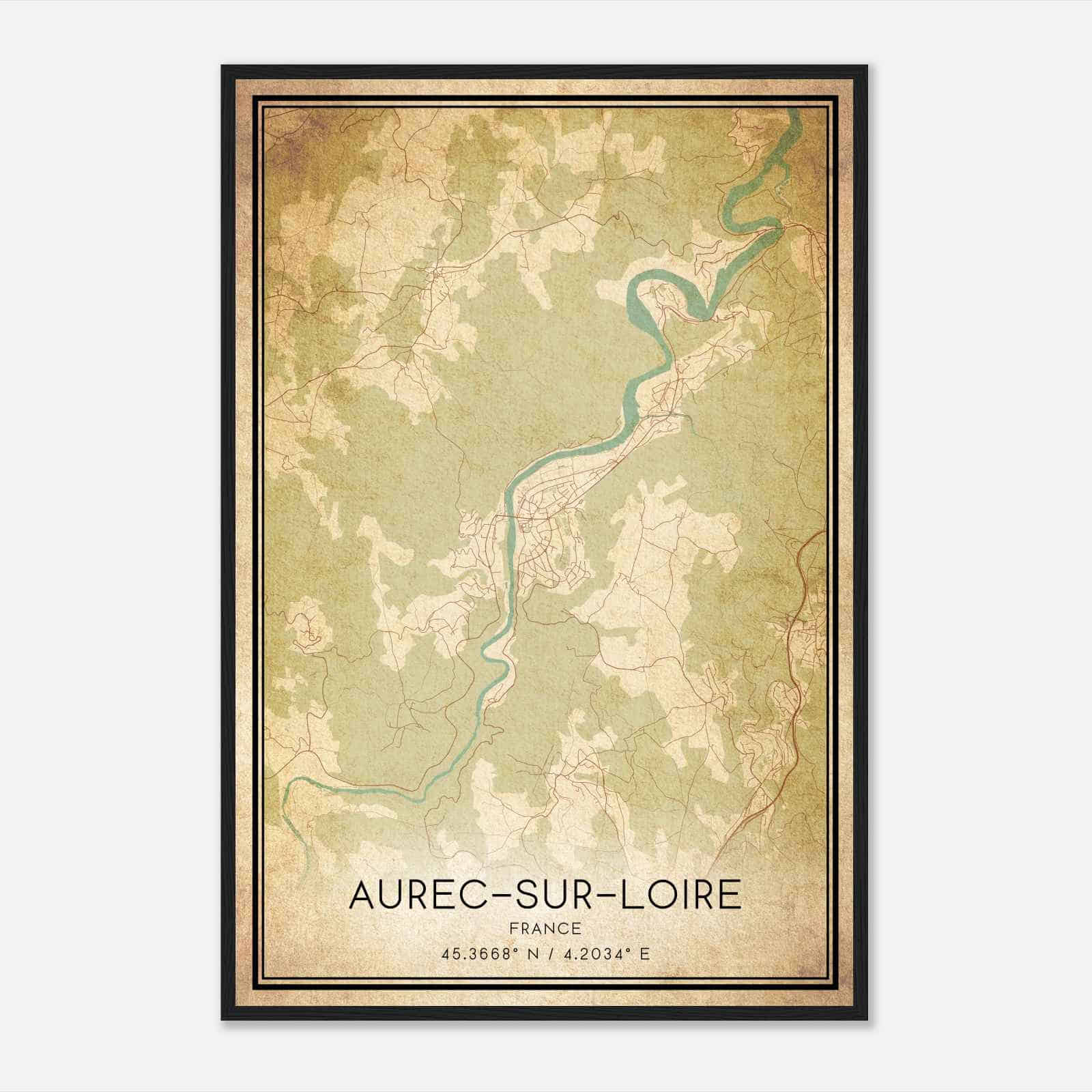 Vintage Aurec-sur-Loire France Map Poster, Aurec-sur-Loire City Road Wall Art Print