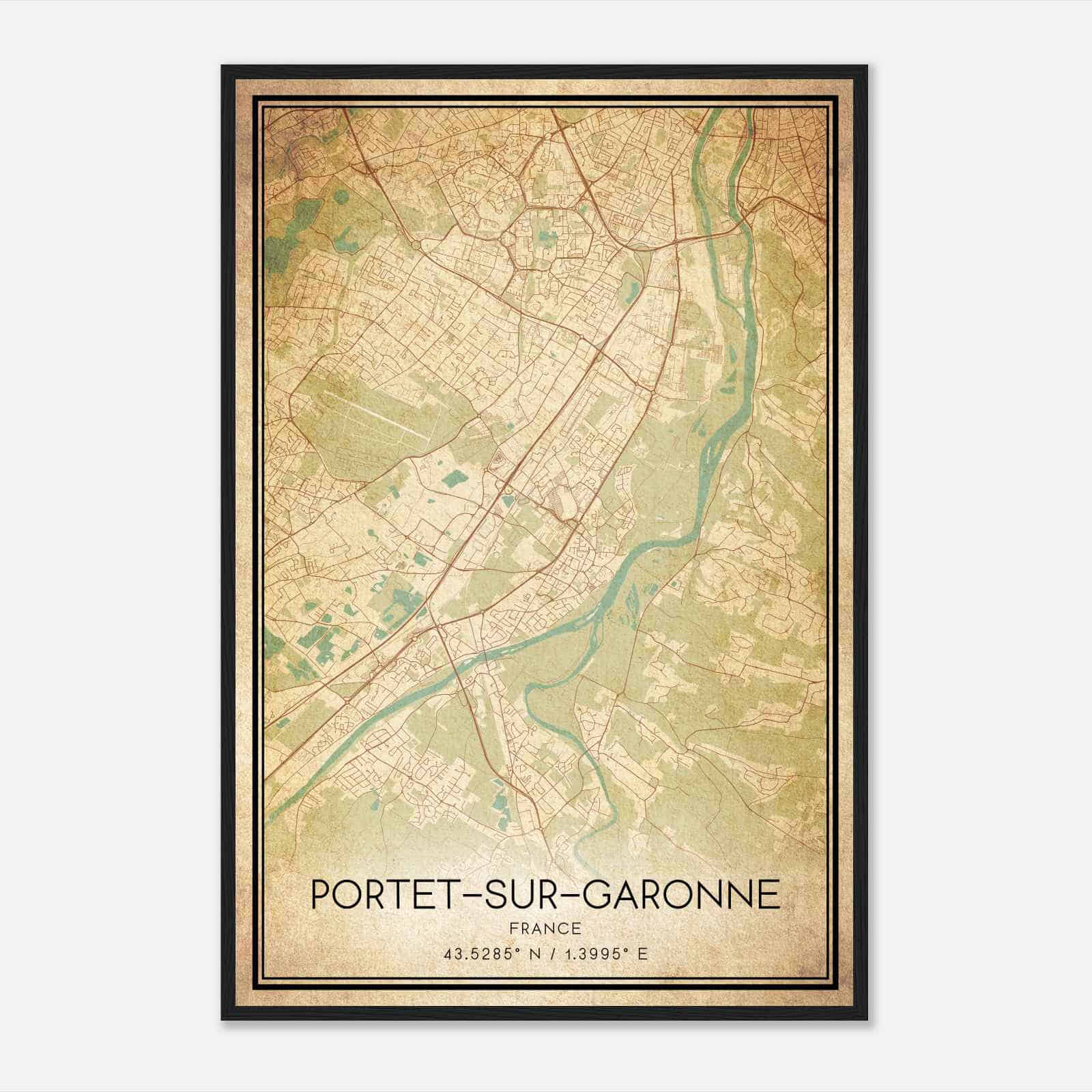 Vintage Portet-sur-Garonne France Map Poster, Portet-sur-Garonne City Road Wall Art Print