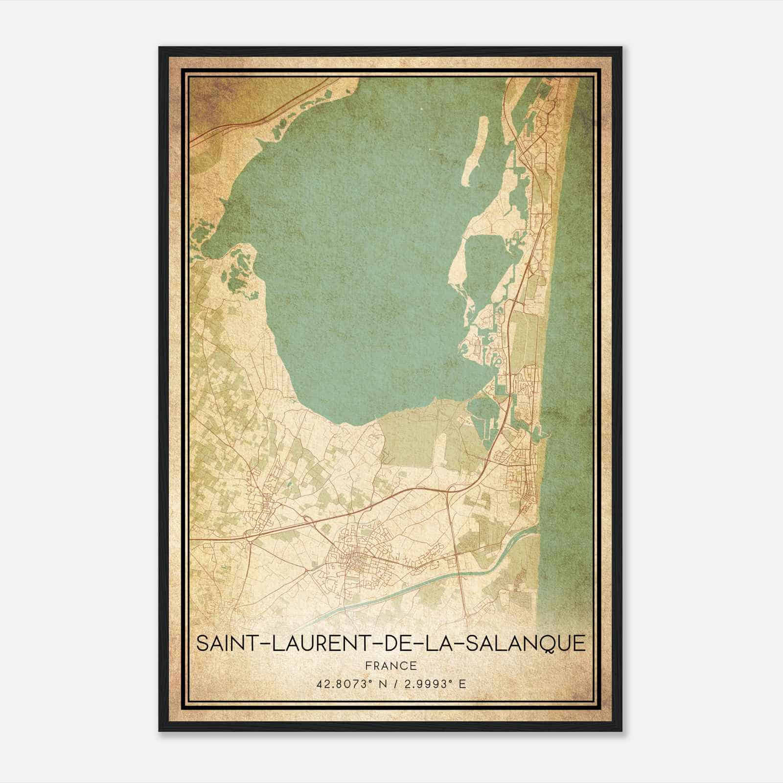 Vintage Saint-Laurent-de-la-Salanque France Map Poster, Saint-Laurent-de-la-Salanque City Road Wall Art Print