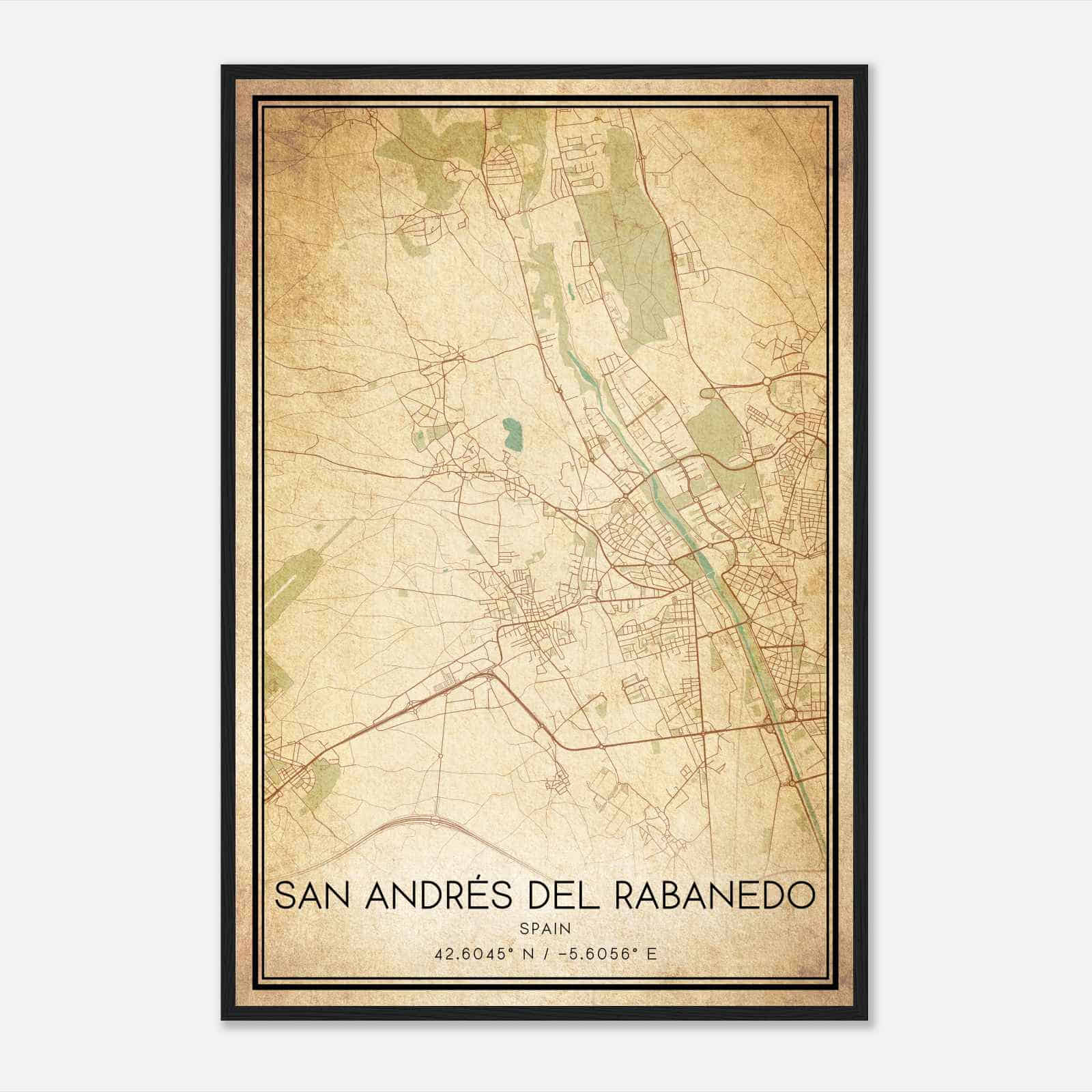 Vintage San Andres del Rabanedo Spain Map Poster, San Andres del Rabanedo City Road Wall Art Print