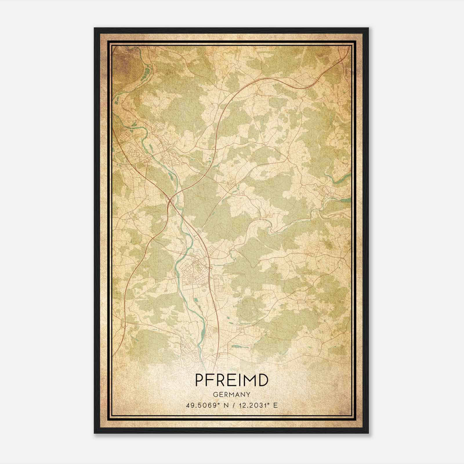 Vintage Pfreimd Germany Map Poster, Pfreimd City Road Wall Art Print