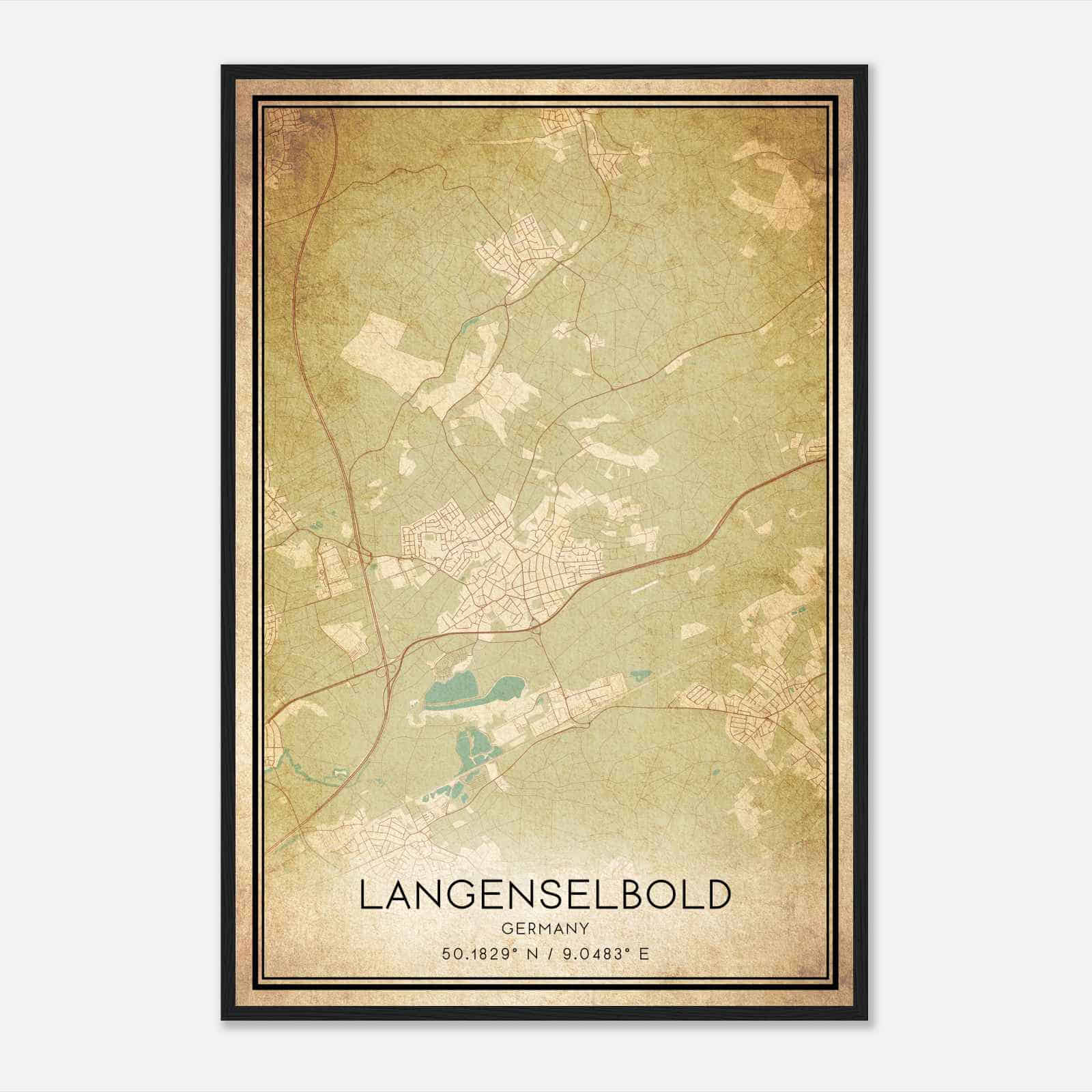 Vintage Langenselbold Germany Map Poster, Langenselbold City Road Wall Art Print