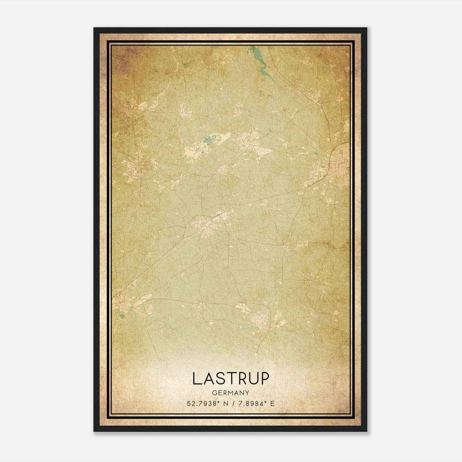 Vintage Lastrup Germany Map Poster, Lastrup City Road Wall Art Print
