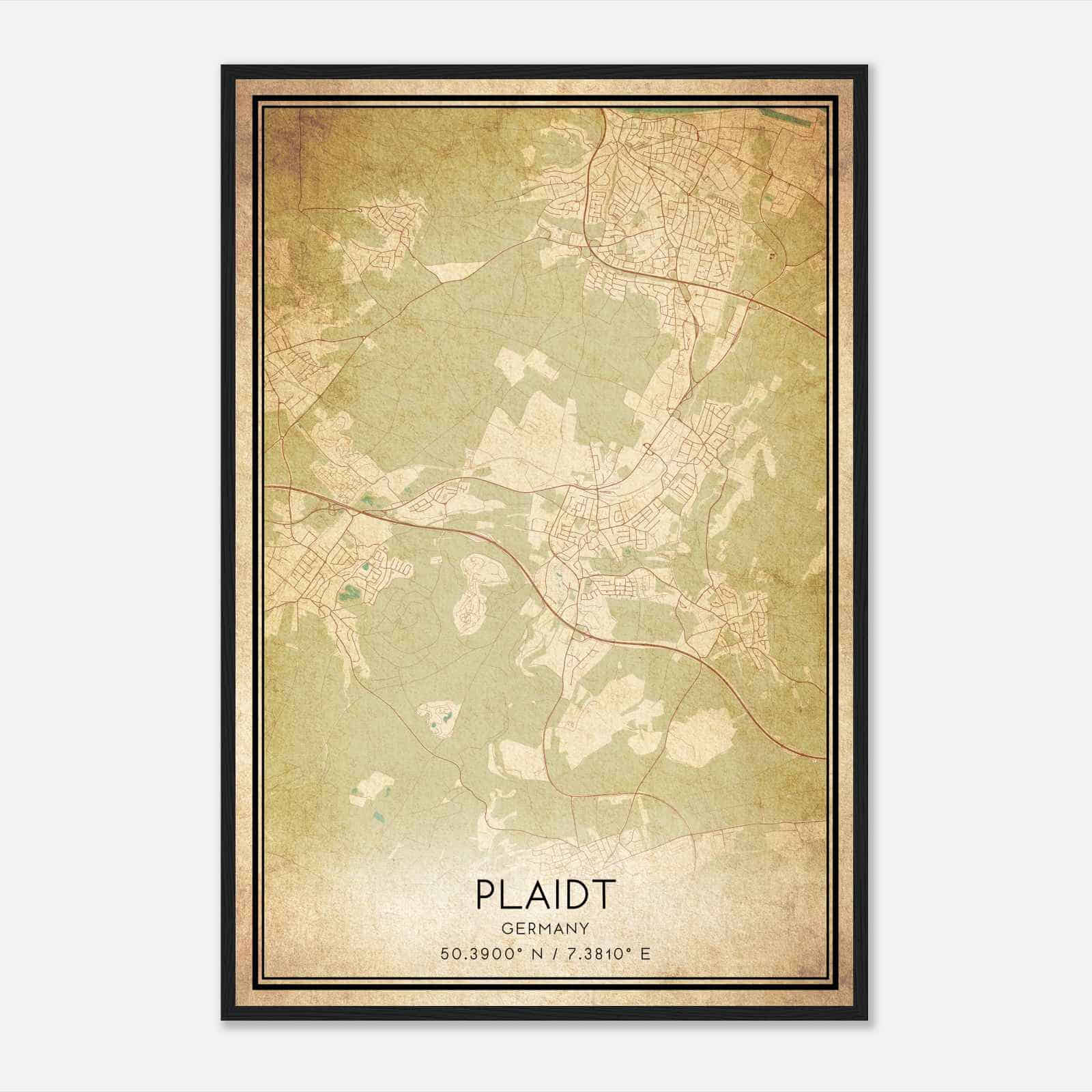 Vintage Plaidt Germany Map Poster, Plaidt City Road Wall Art Print