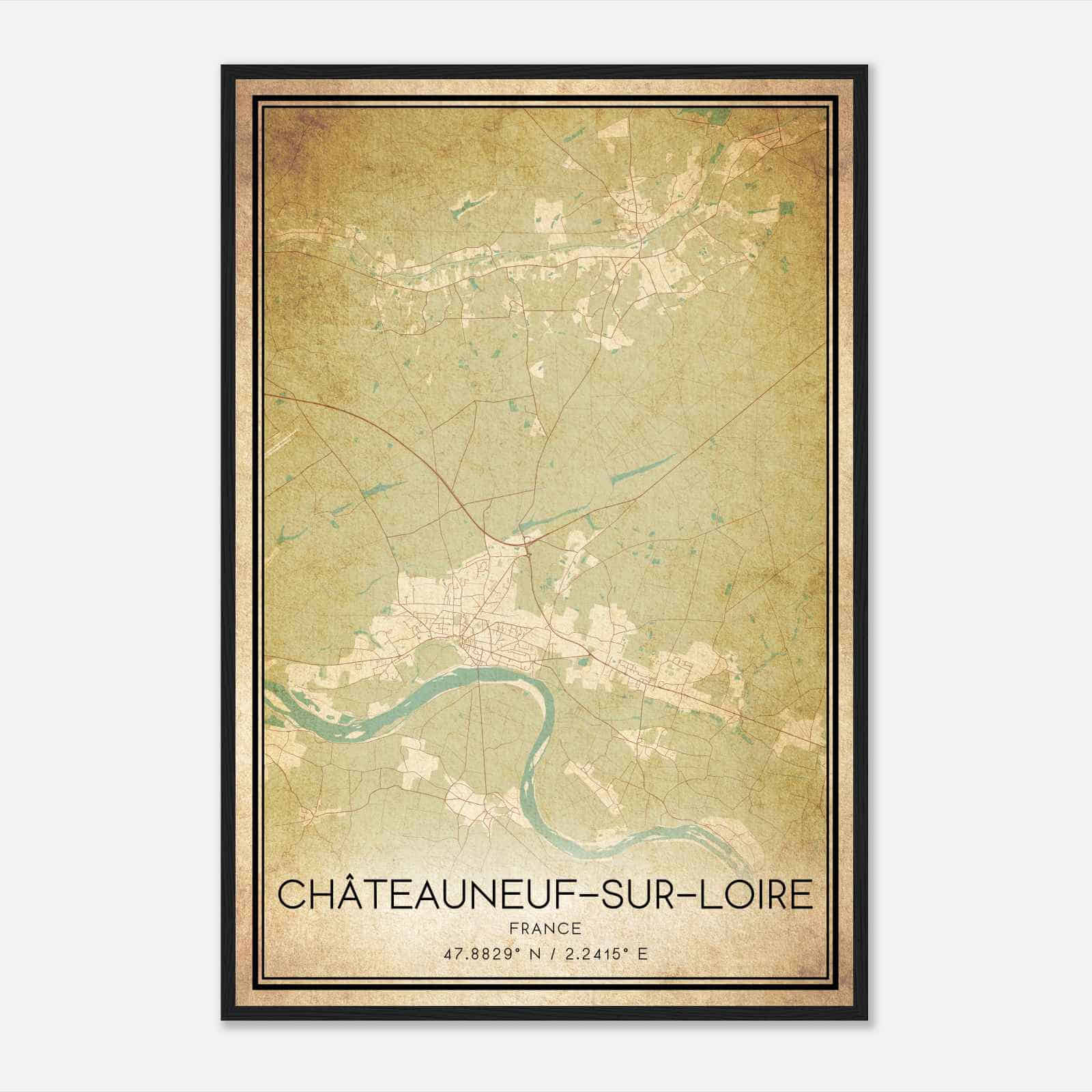 Vintage Chateauneuf-sur-Loire France Map Poster, Chateauneuf-sur-Loire City Road Wall Art Print