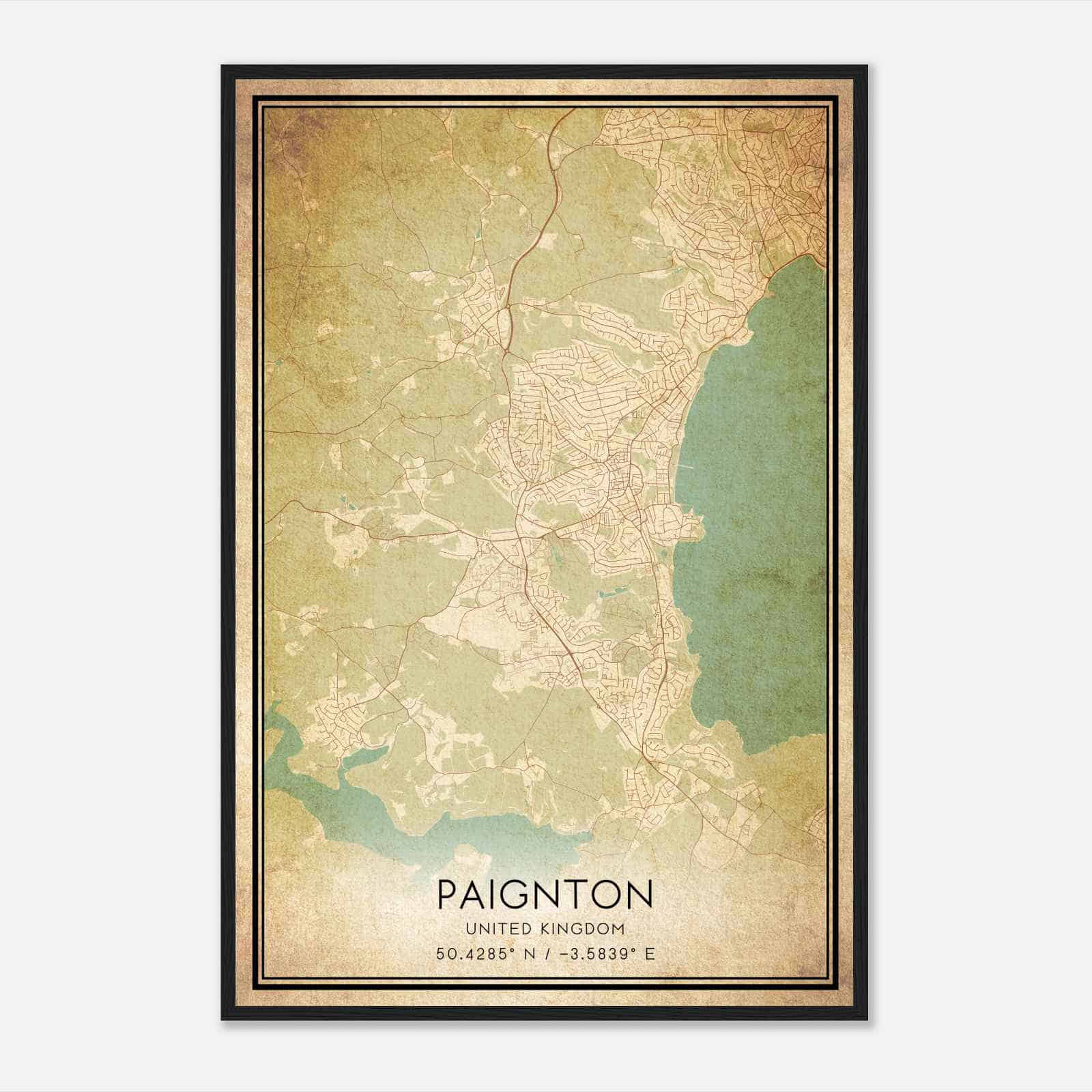 Vintage Paignton United Kingdom Map Poster, Paignton City Road Wall Art Print