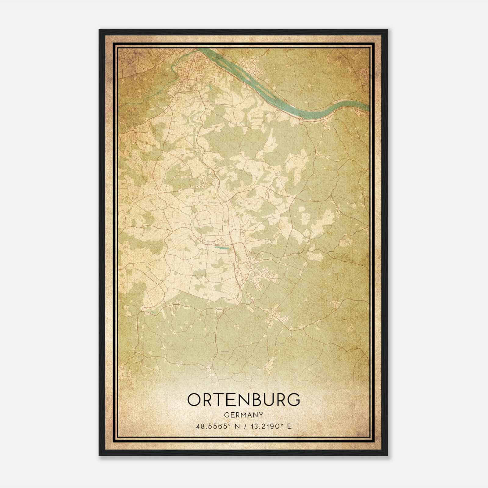 Vintage Ortenburg Germany Map Poster, Ortenburg City Road Wall Art Print