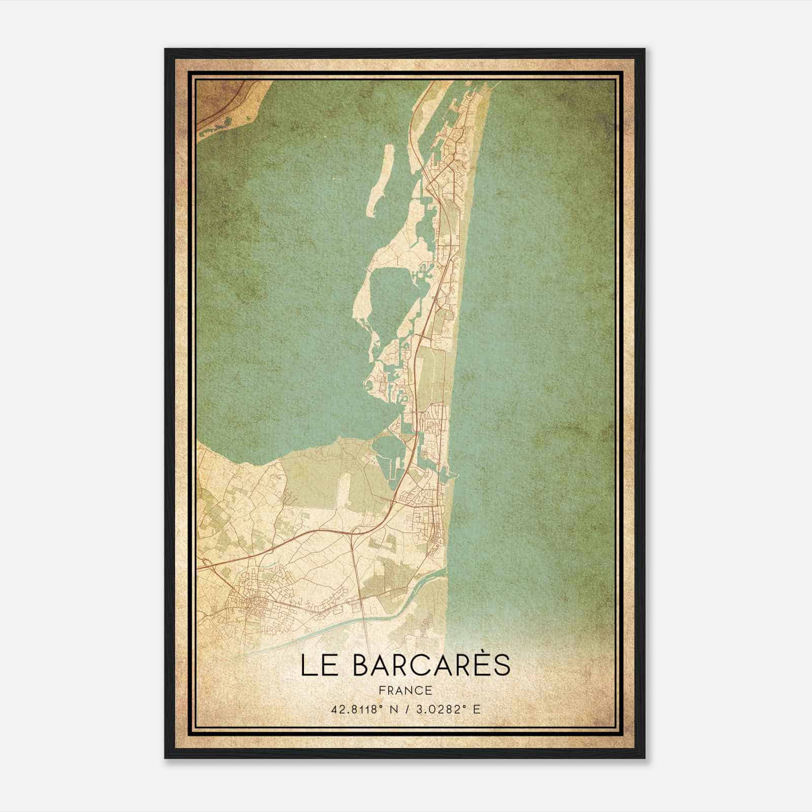Vintage Le Barcares France Map Poster, Le Barcares City Road Wall Art Print