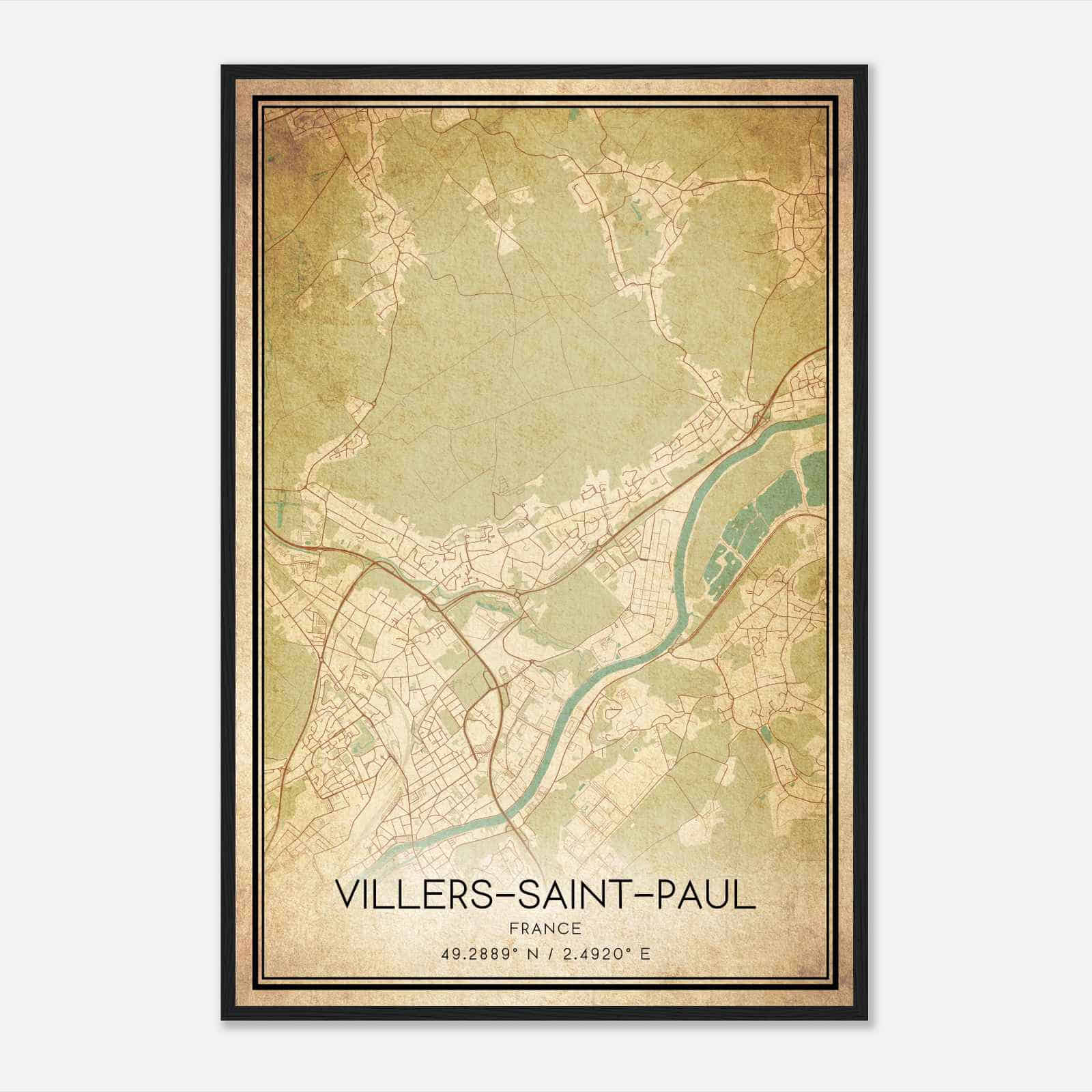 Vintage Villers-Saint-Paul France Map Poster, Villers-Saint-Paul City Road Wall Art Print