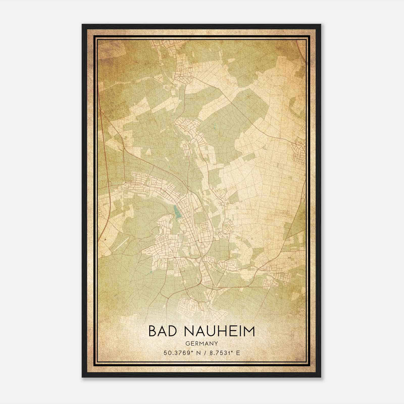 Vintage Bad Nauheim Germany Map Poster, Bad Nauheim City Road Wall Art Print