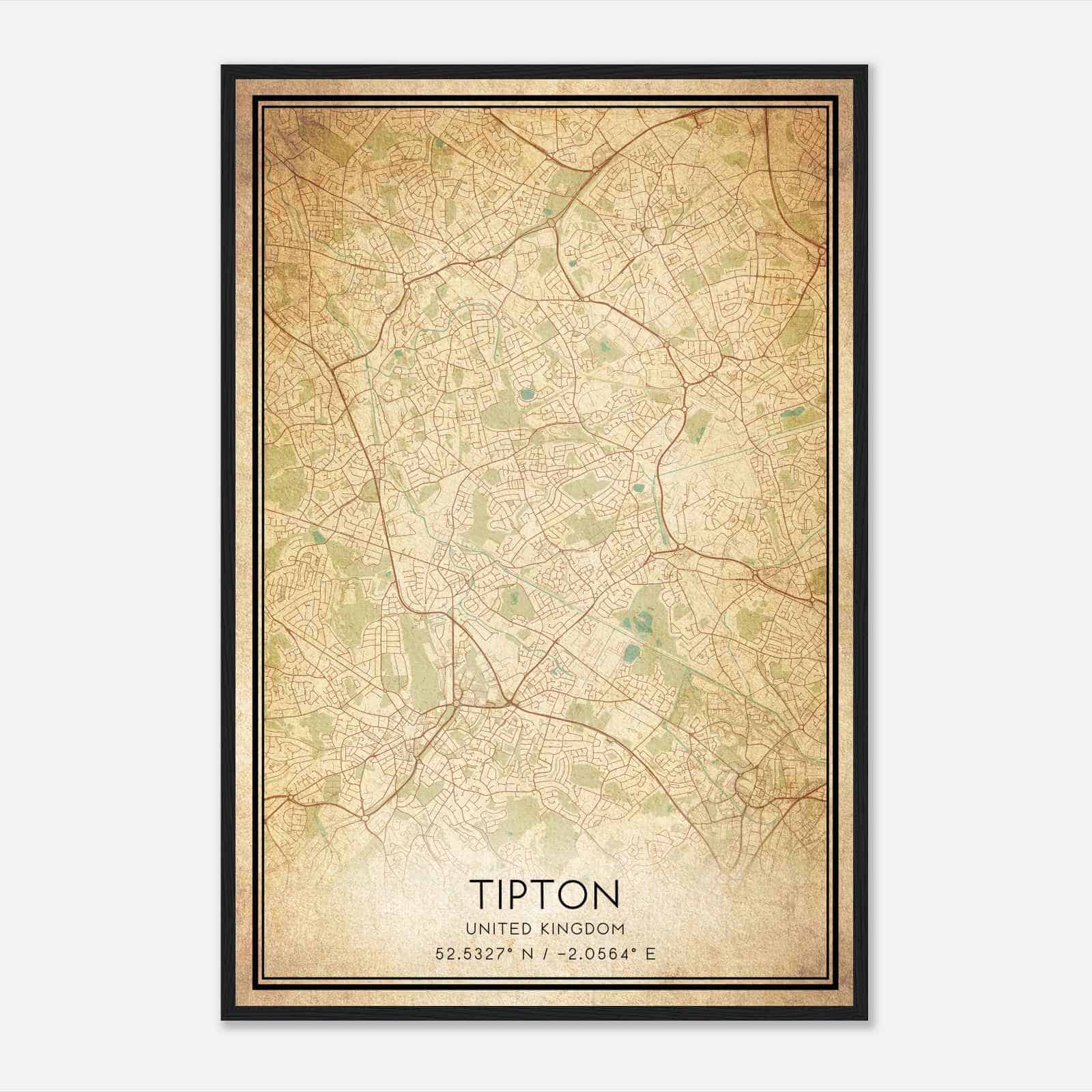 Vintage Tipton United Kingdom Map Poster, Tipton City Road Wall Art Print