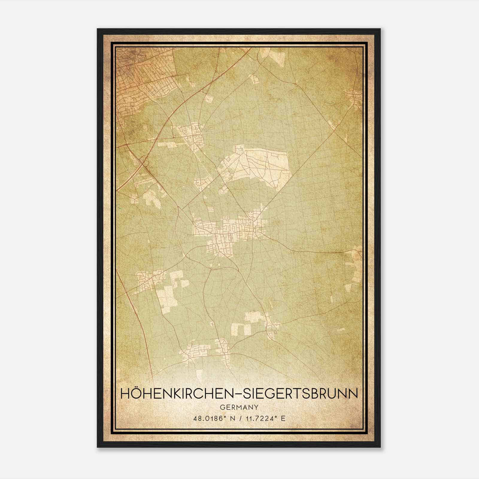 Vintage Hohenkirchen-Siegertsbrunn Germany Map Poster, Hohenkirchen-Siegertsbrunn City Road Wall Art Print