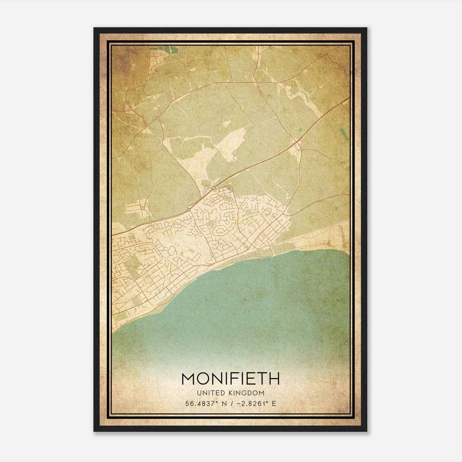 Vintage Monifieth United Kingdom Map Poster, Monifieth City Road Wall Art Print