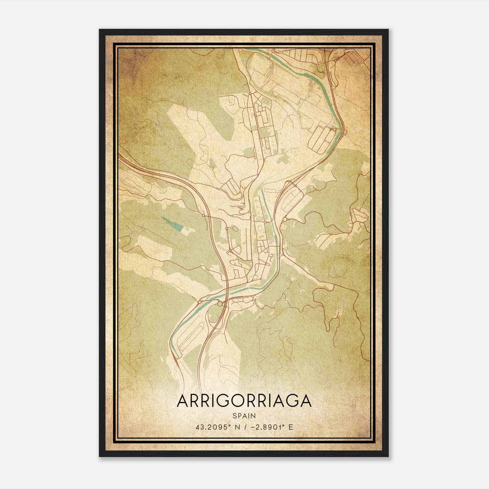 Vintage Arrigorriaga Spain Map Poster, Arrigorriaga City Road Wall Art Print