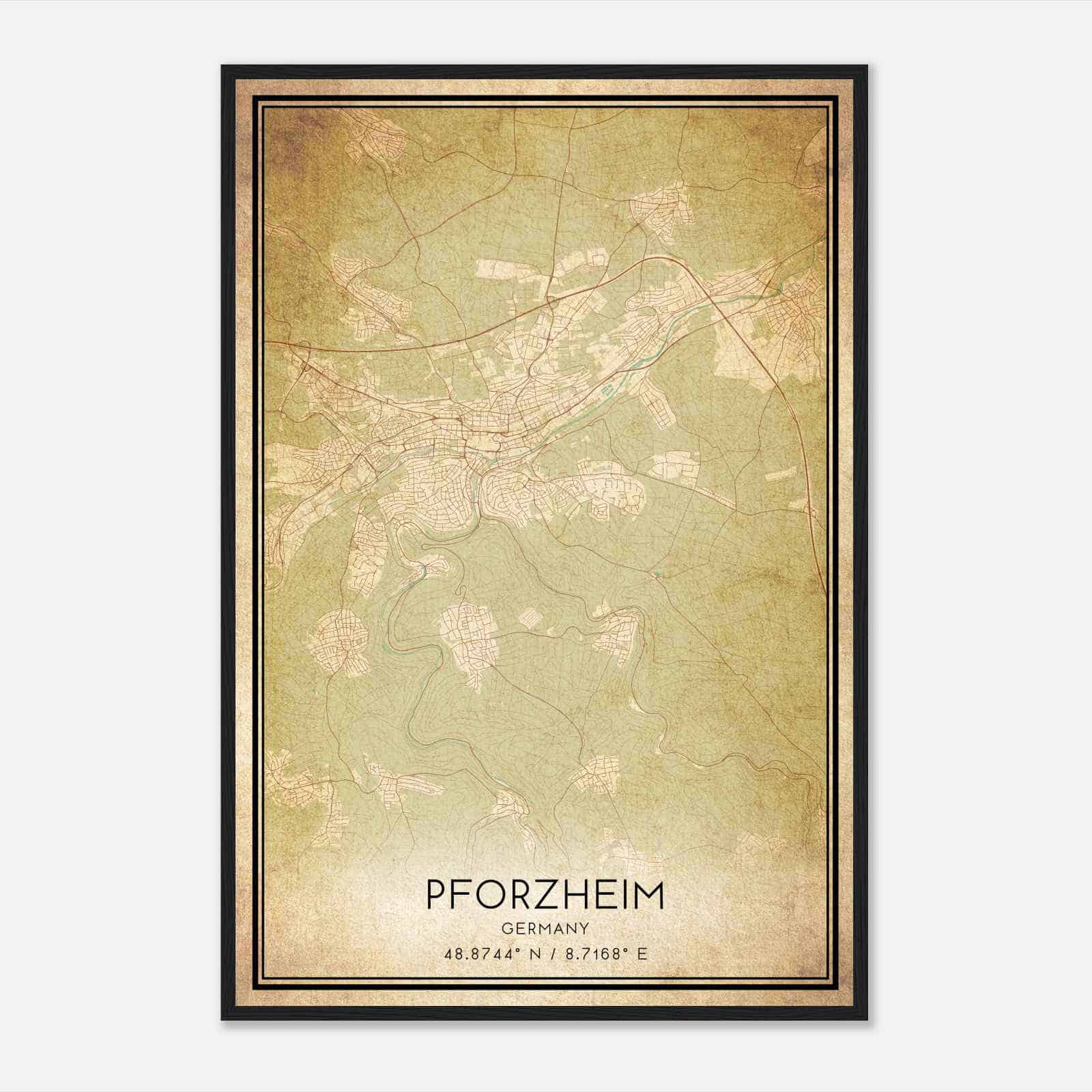Vintage Pforzheim Germany Map Poster, Pforzheim City Road Wall Art Print