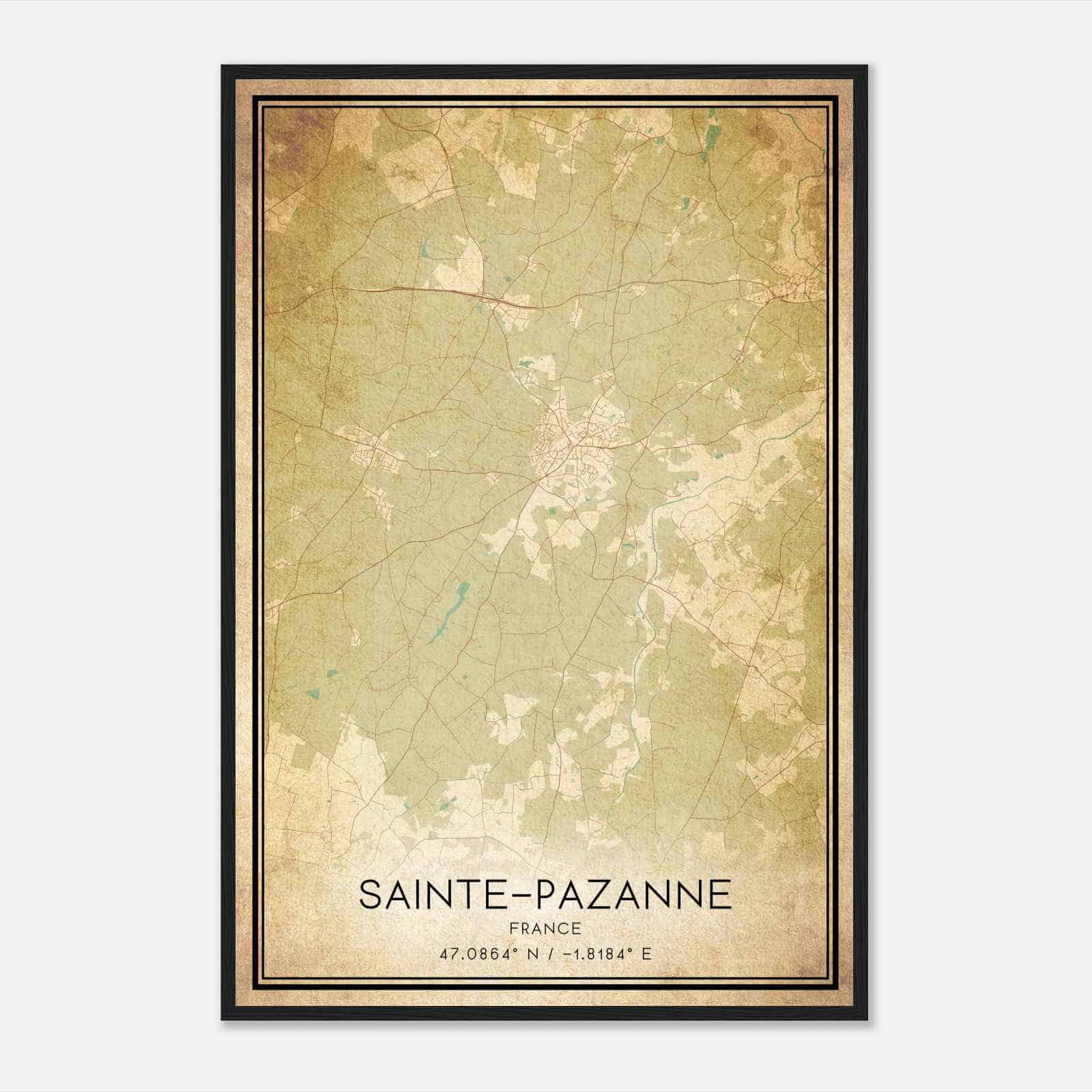 Vintage Sainte-Pazanne France Map Poster, Sainte-Pazanne City Road Wall Art Print