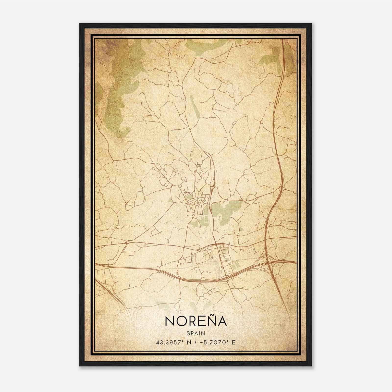 Vintage Norena Spain Map Poster, Norena City Road Wall Art Print