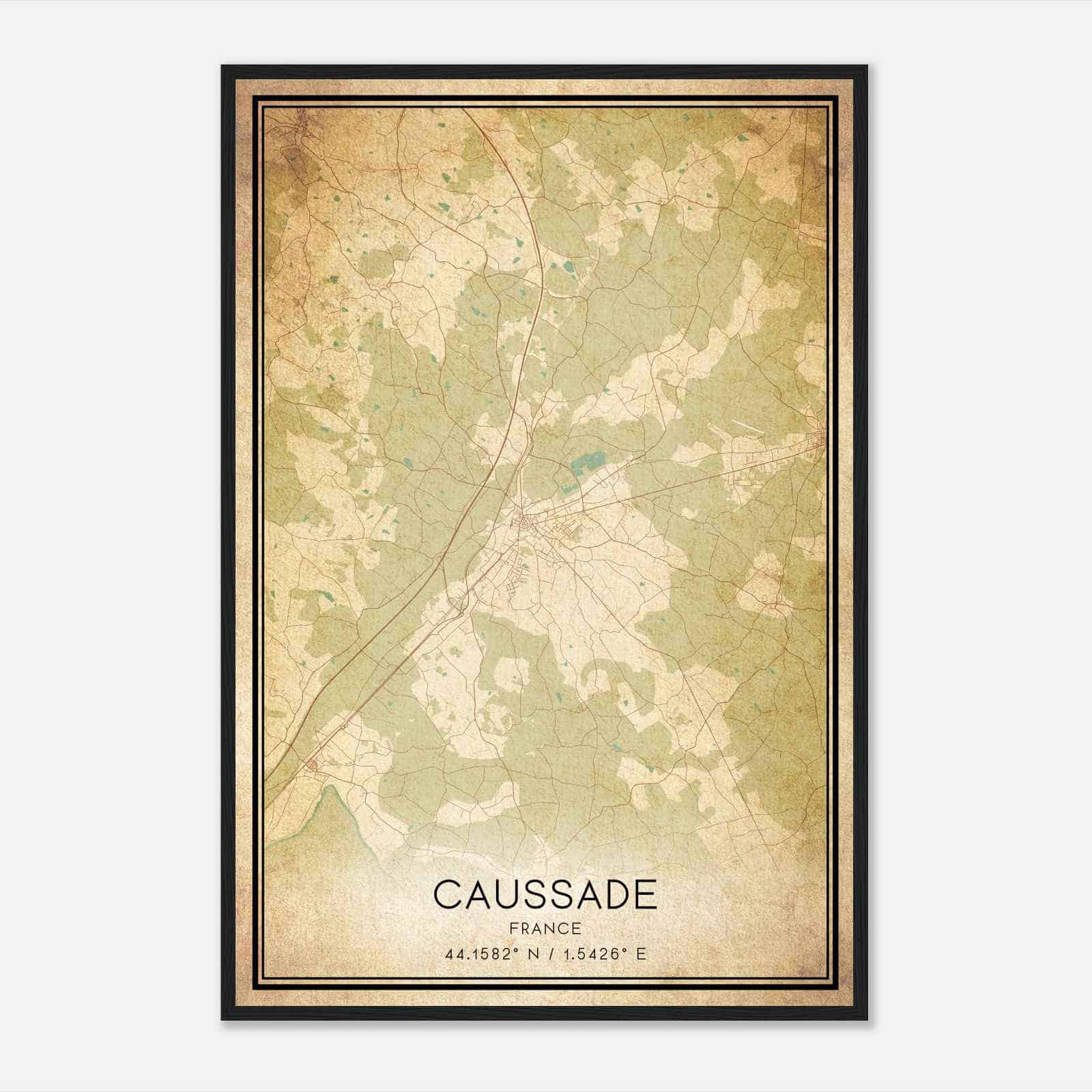 Vintage Caussade France Map Poster, Caussade City Road Wall Art Print