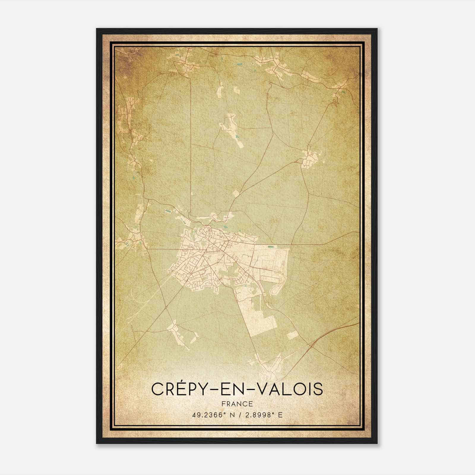 Vintage Crepy-en-Valois France Map Poster, Crepy-en-Valois City Road Wall Art Print