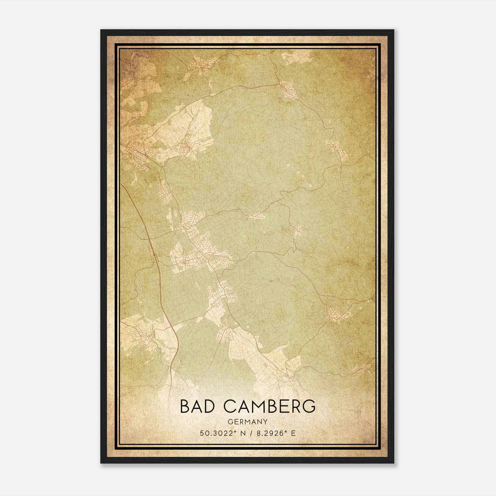 Vintage Bad Camberg Germany Map Poster, Bad Camberg City Road Wall Art Print