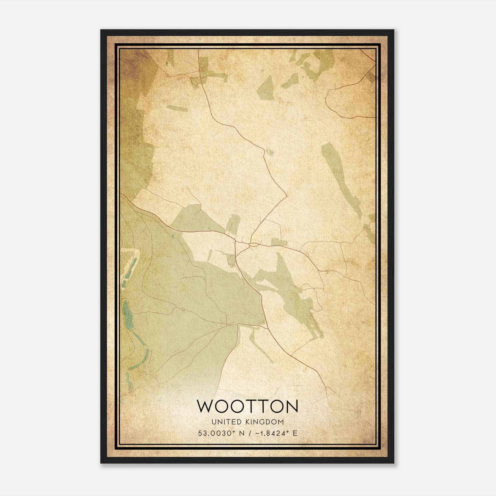 Vintage Wootton United Kingdom Map Poster, Wootton City Road Wall Art Print