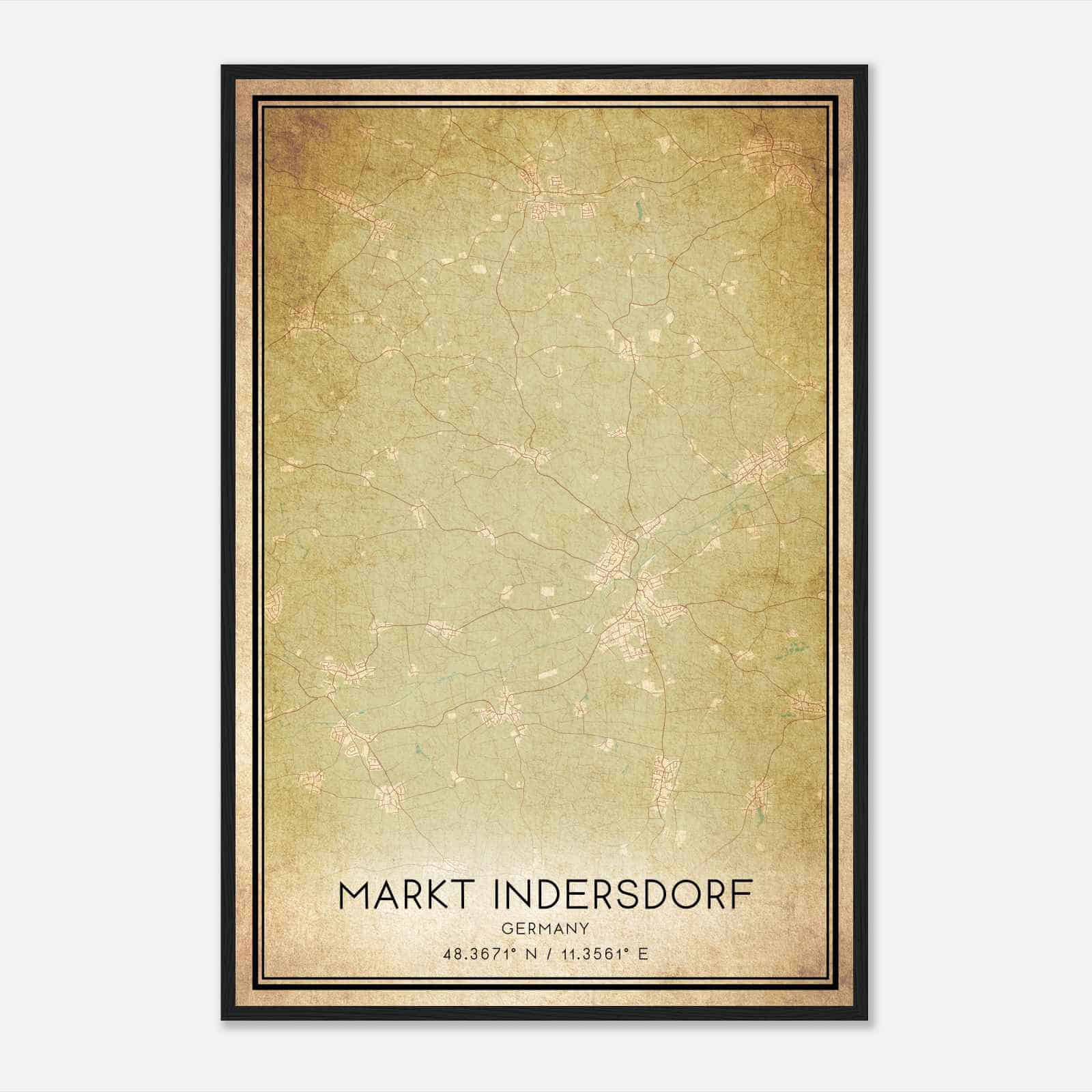 Vintage Markt Indersdorf Germany Map Poster, Markt Indersdorf City Road Wall Art Print