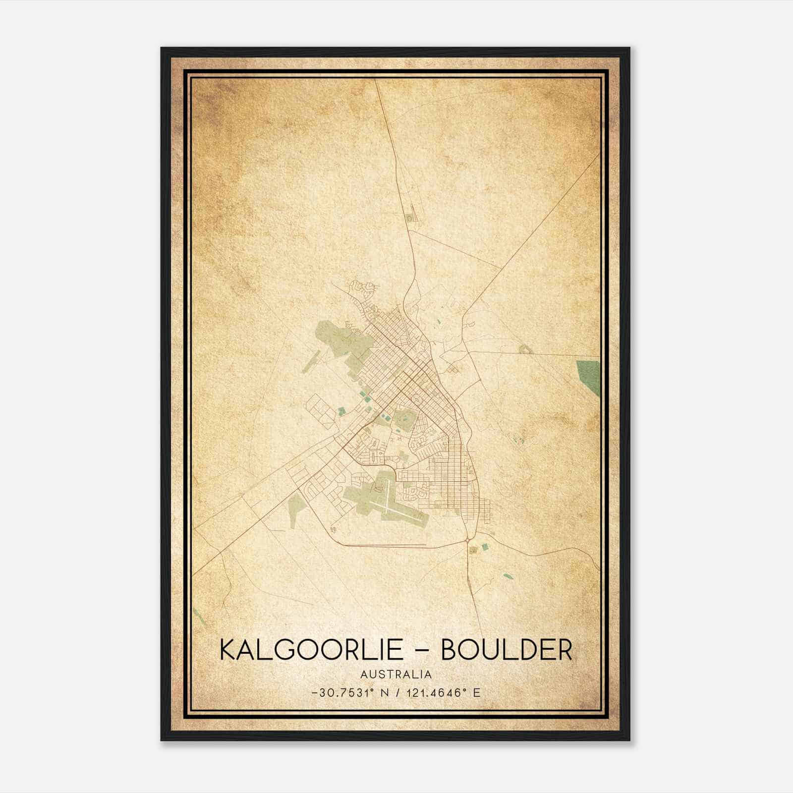 Vintage Kalgoorlie Australia Map Poster, Kalgoorlie City Road Wall Art Print