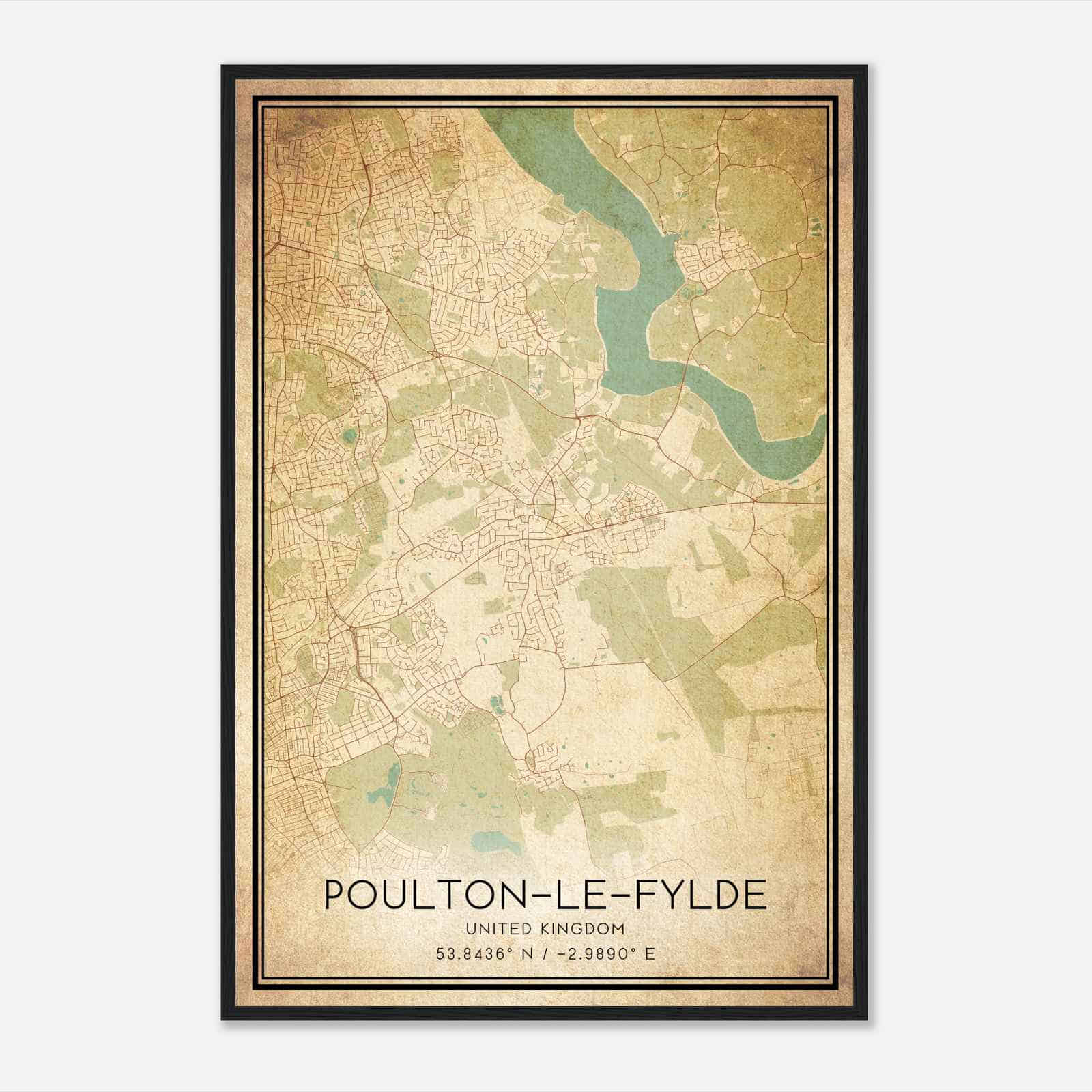 Vintage Poulton le Fylde United Kingdom Map Poster, Poulton le Fylde City Road Wall Art Print