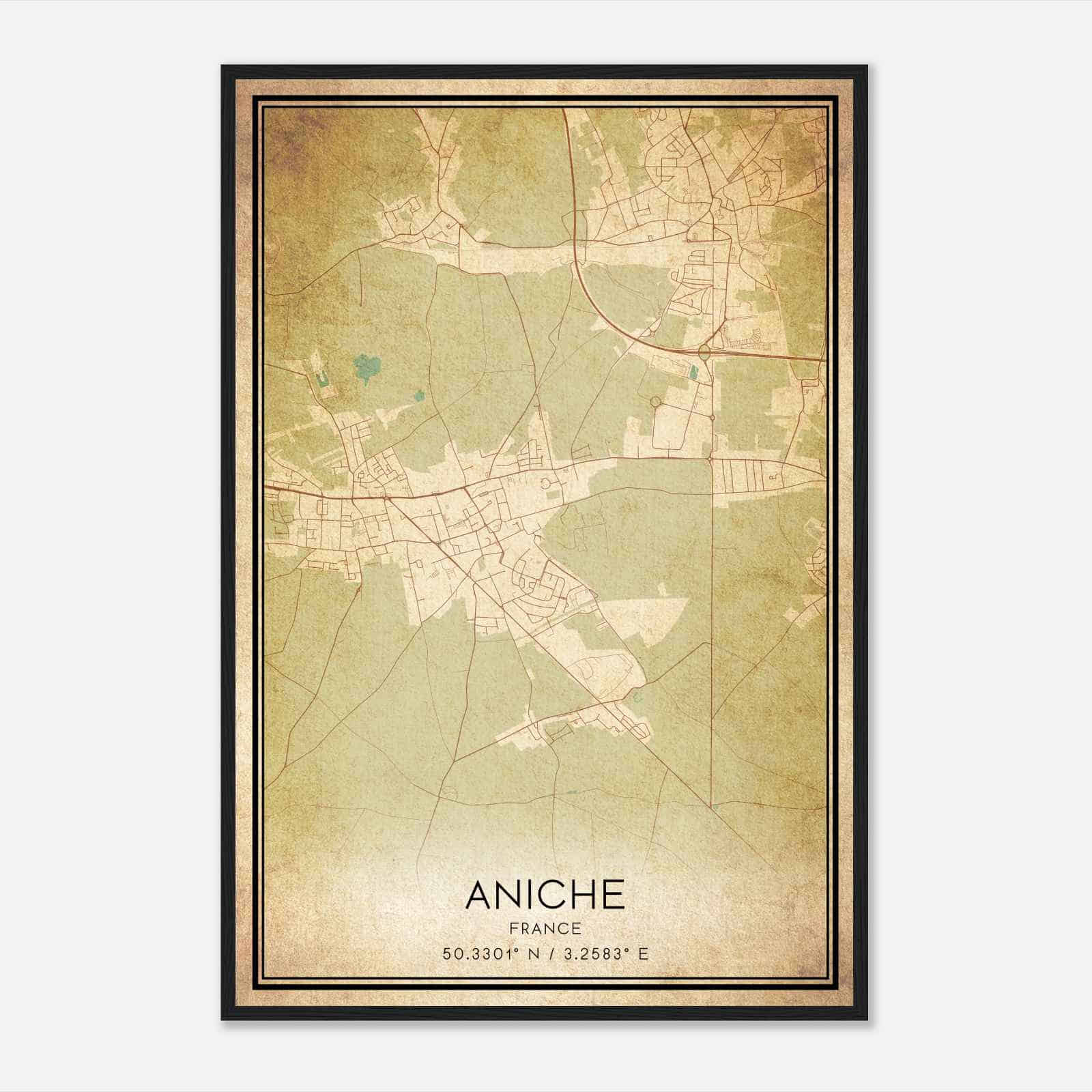 Vintage Aniche France Map Poster, Aniche City Road Wall Art Print