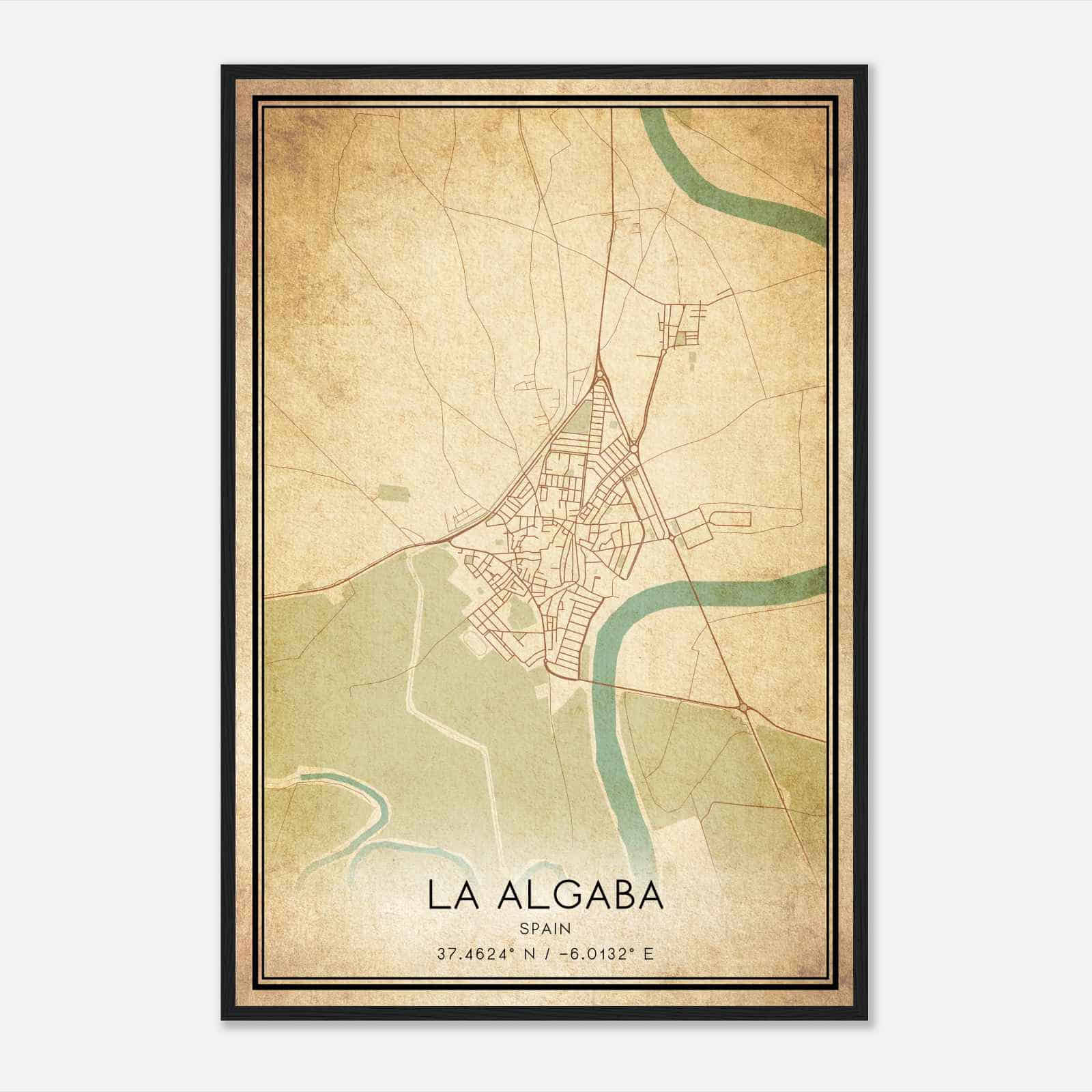 Vintage La Algaba Spain Map Poster, La Algaba City Road Wall Art Print